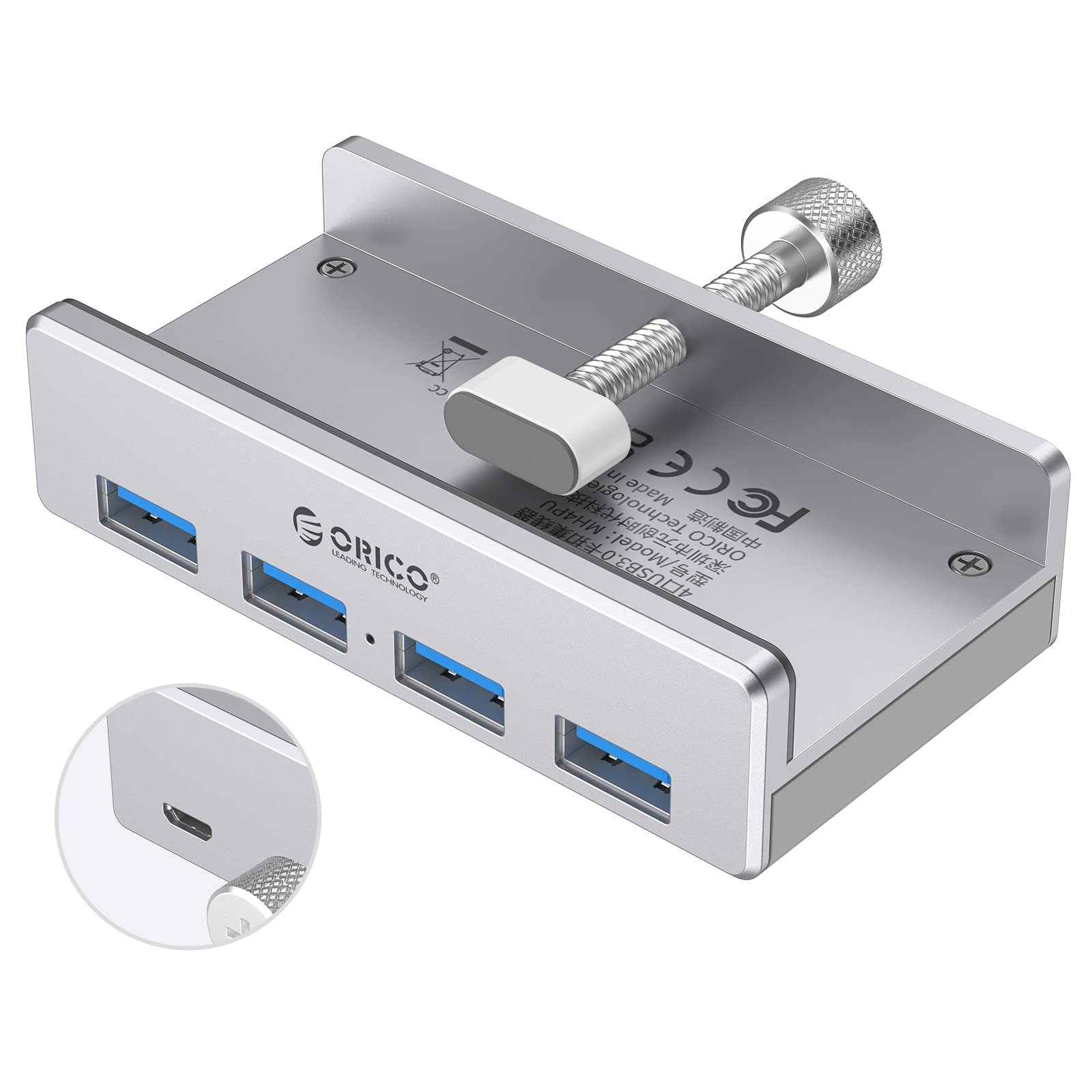 ORICO USB3.0こしき 4界面 ゼムクリップ式 5Gbps弾丸道路 5V/2A給電界面付き添い人 二階建てバス力強さ/セルフ力強さ 軽銀HUB マイコンの縁にくっ付けるでき 1.5mUSB取りひろげる有線テレビ付 軽さ しろがね色 MH4PU-P スマートフォン・携帯電話アクセサリー-スマートフォン・タブレット