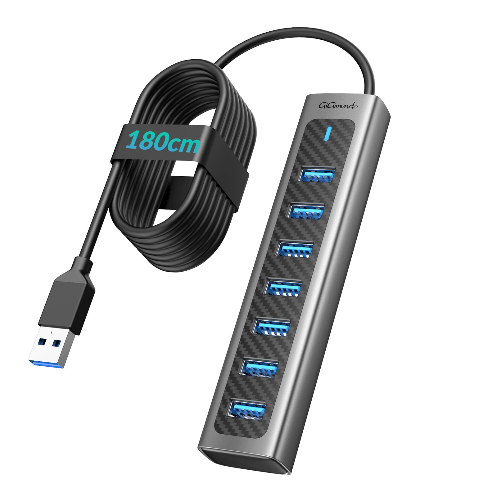 GiGimundo 軽銀 軽銀アロイ 7界面 usbこしき 3.0 usb界面 こしき 1.8M 有線テレビ 軽さ 加えること5V/3Aワット数ふり出し界面取りひろげるこしき 弾丸道路5Gbps 資料透過率 usb3.0 こしき ロング有線テレビ パソコン、万覚え帳マイコン,Windows/XPS/M