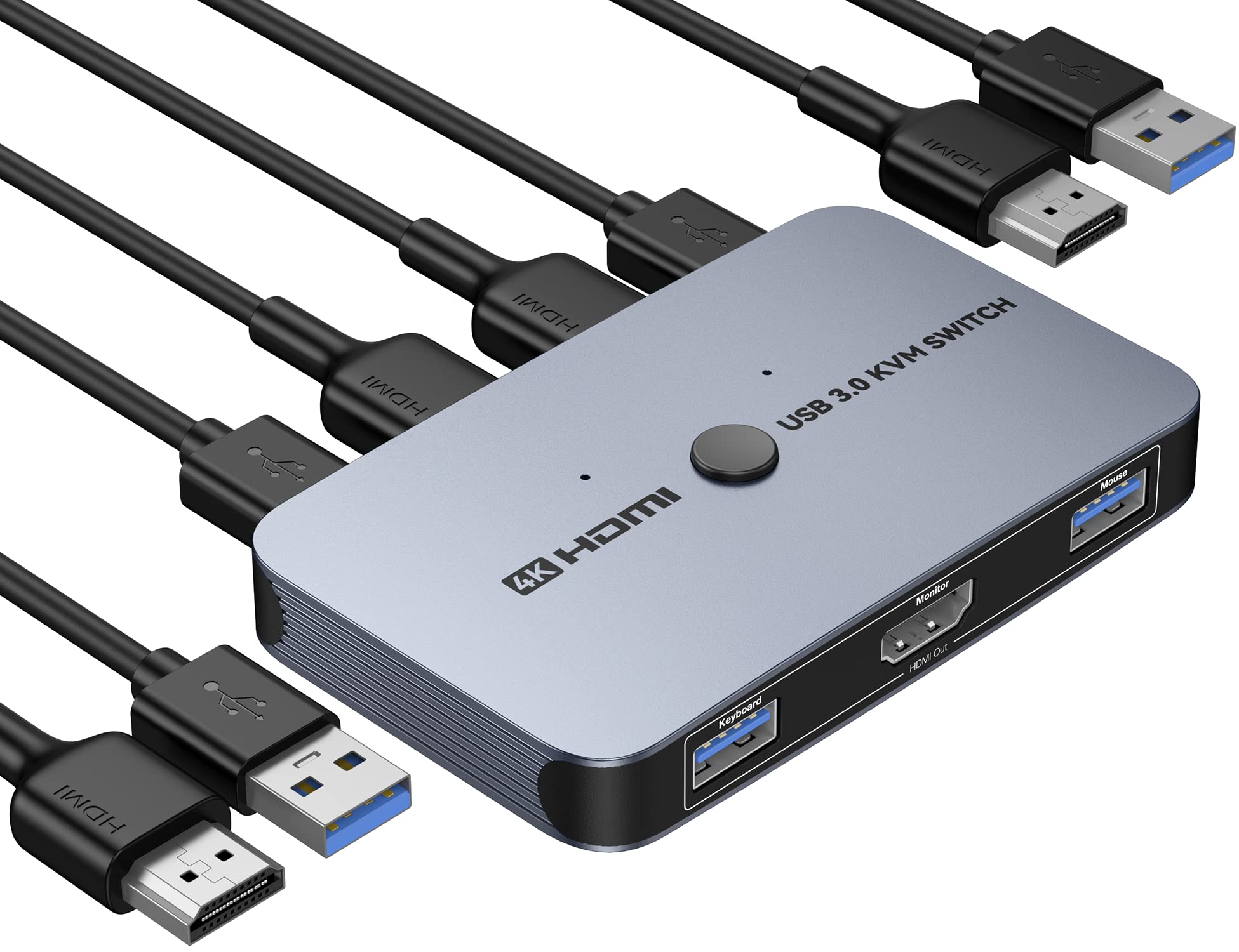 「2023」KVMスイッチ、ABLEWE HDMI KVM切替器 2入力1出力 PC切替器 4K解像度 HDモニター マウス キーボード プリンター共有できる切替器 電源付き USBケーブル2本とHDMIケーブル2本付き|T.M.Bストア