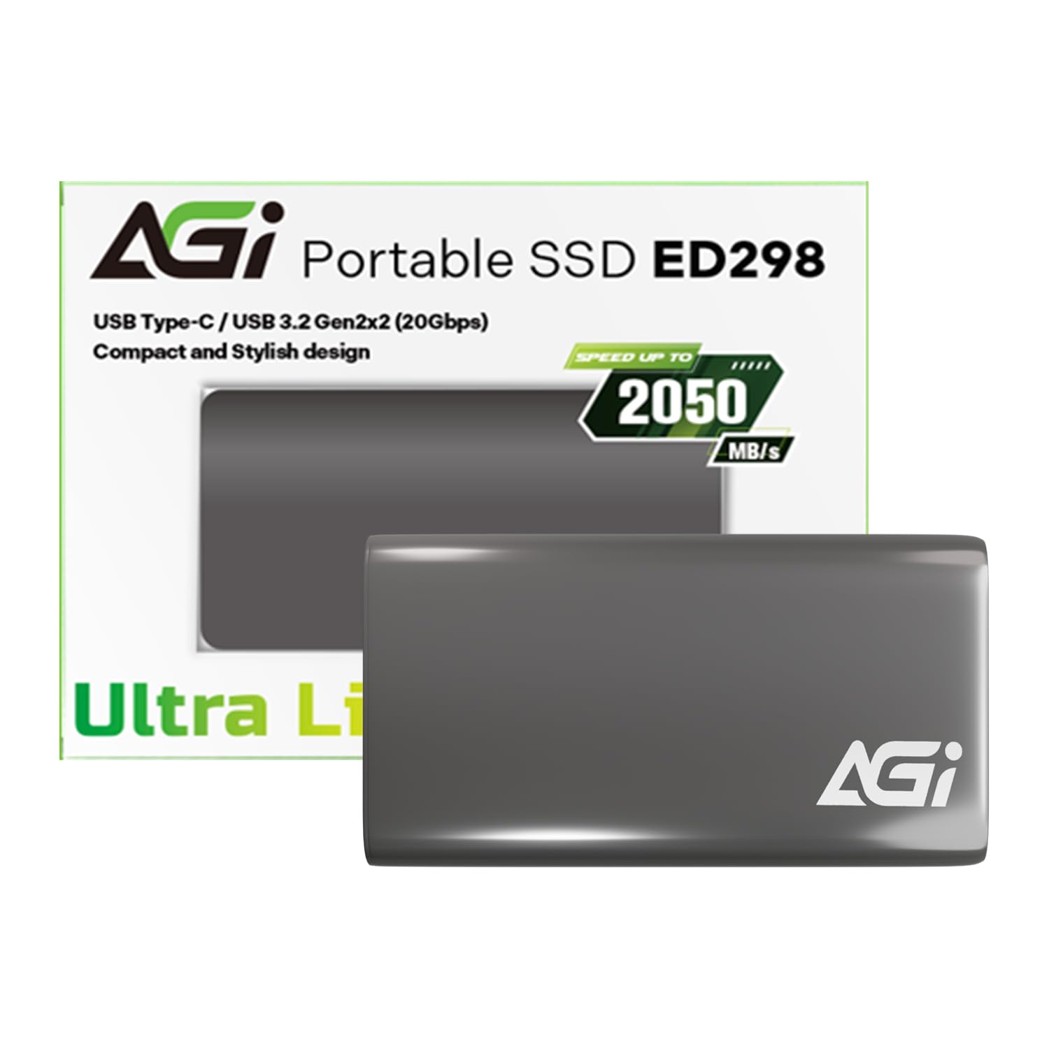 AGI SSD 外付け 2TB USB3.2 Gen2x2 最大読取速度 2050MB/秒 Type-Cケーブル PS5/PS4/Win/Mac対応(動作確認済み) アルミニウムケース ED298 ポータブル SSD