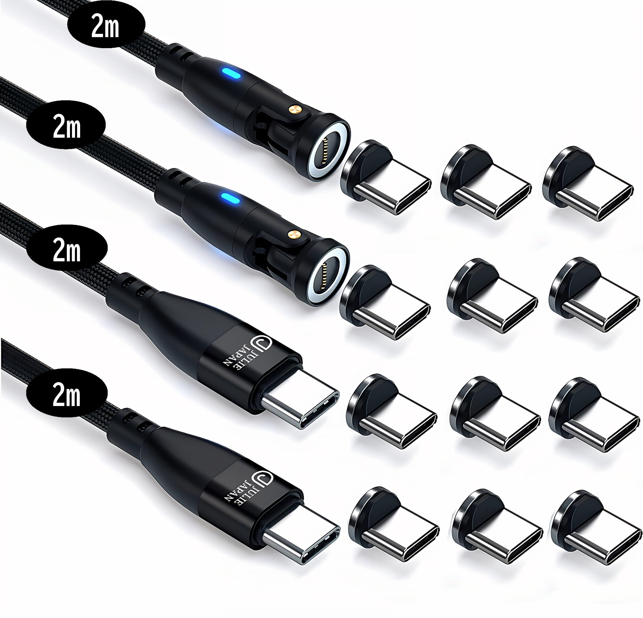 JJ JULIE JAPAN 磁石申し受ける有線テレビ PD相応う 9PIN 60W 2m4本仕掛ける USB-C端子 12個入り口・入口 手っとり早い申し受ける相応う USB Type-C デジタル通信相応う(黒いこと)
