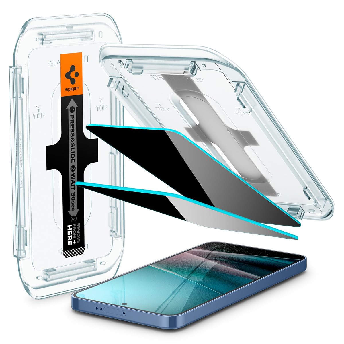 Spigen Galaxy S25 ガラスフィルム 覗き見防止 Galaxy S25/24 指紋認証対応 9H硬度強化ガラス 貼り付けキット付き プライバシー ナノコーティング 飛散防止 2枚入 EZ Fit ギャラクシーS25/24 AGL07627