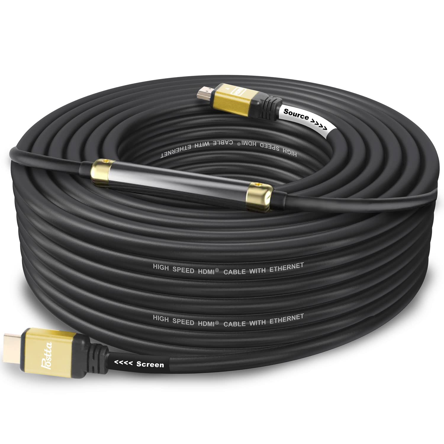 Postta HDMIケーブル 20M ハイスピード HDMI 2.0規格 HDMI Cable 1080p/2160p 3D HDR 4K 60Hz イーサネット対応 イコライザー付き (ゴールデン)