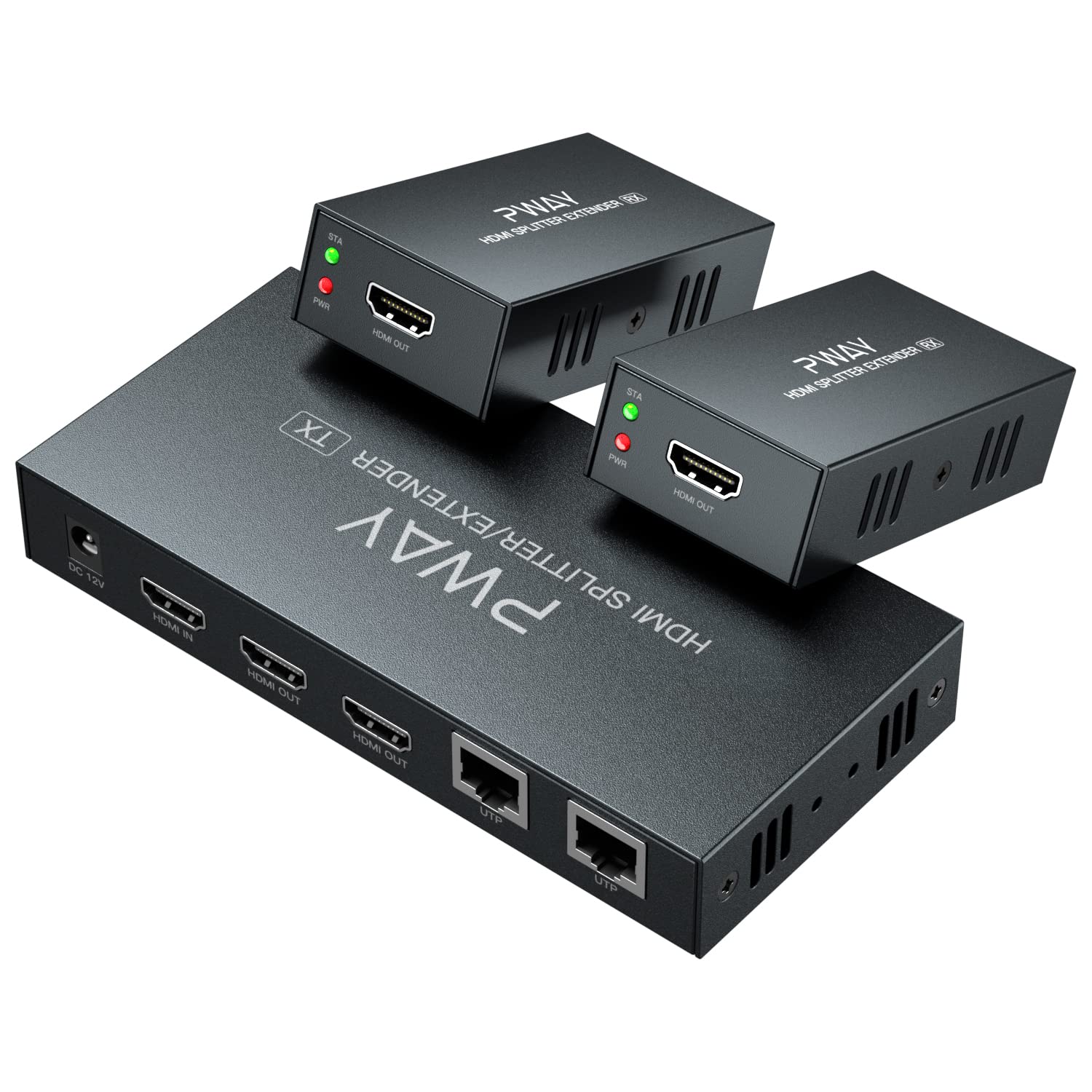 PW-HT226P2 1X2 1080P HDMIエクステンダースプリッター伝送165フィート（50m）By Cat5e / Cat6 / Cat7 3D EDID 1電源サポート（1 IN 2 OUT）
