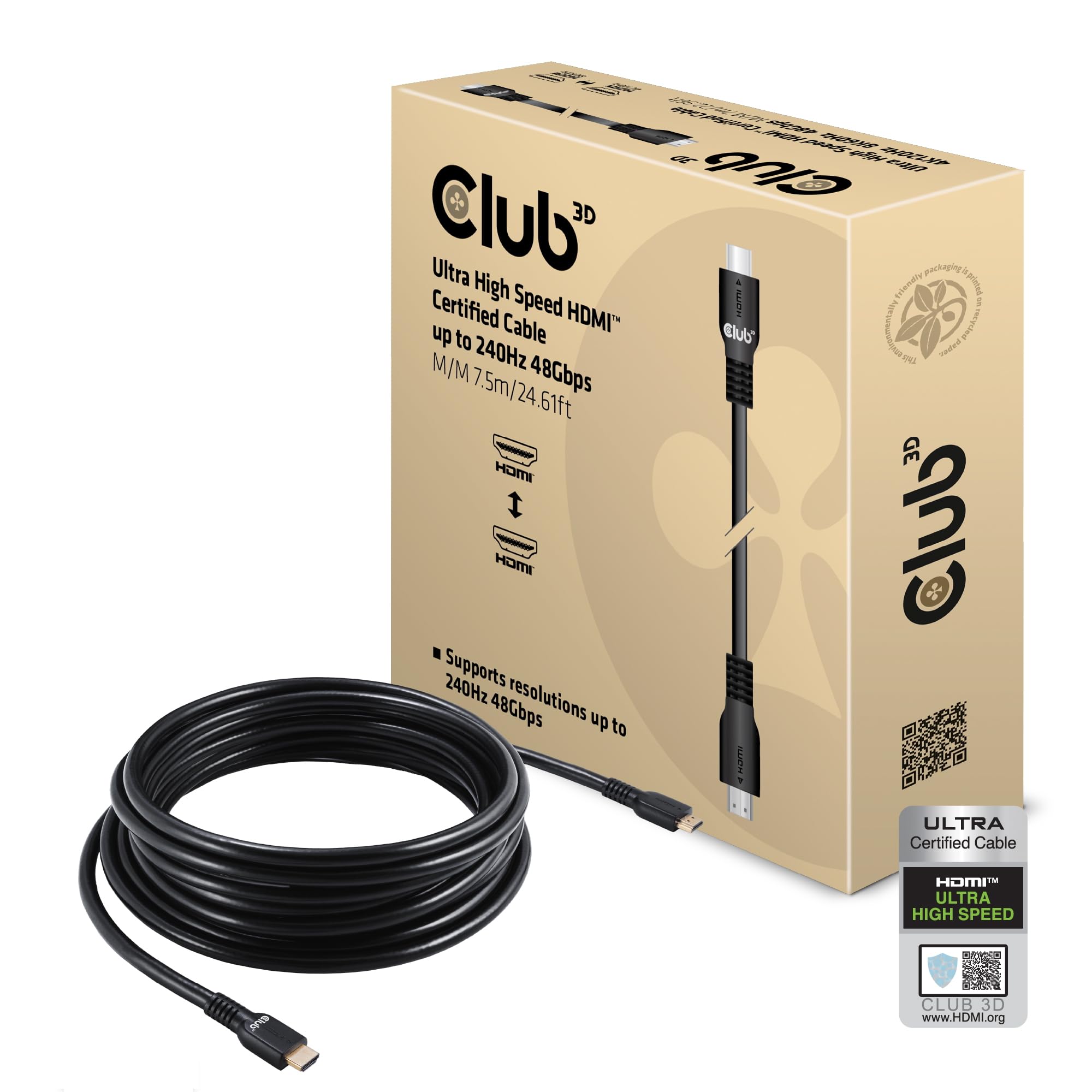 Club3D HDMI 2.1 4K120Hz 8K60Hz 48Gbps Male/Male 7m ウルトラ ハイスピード 認証ケーブル (CAC-1378)
