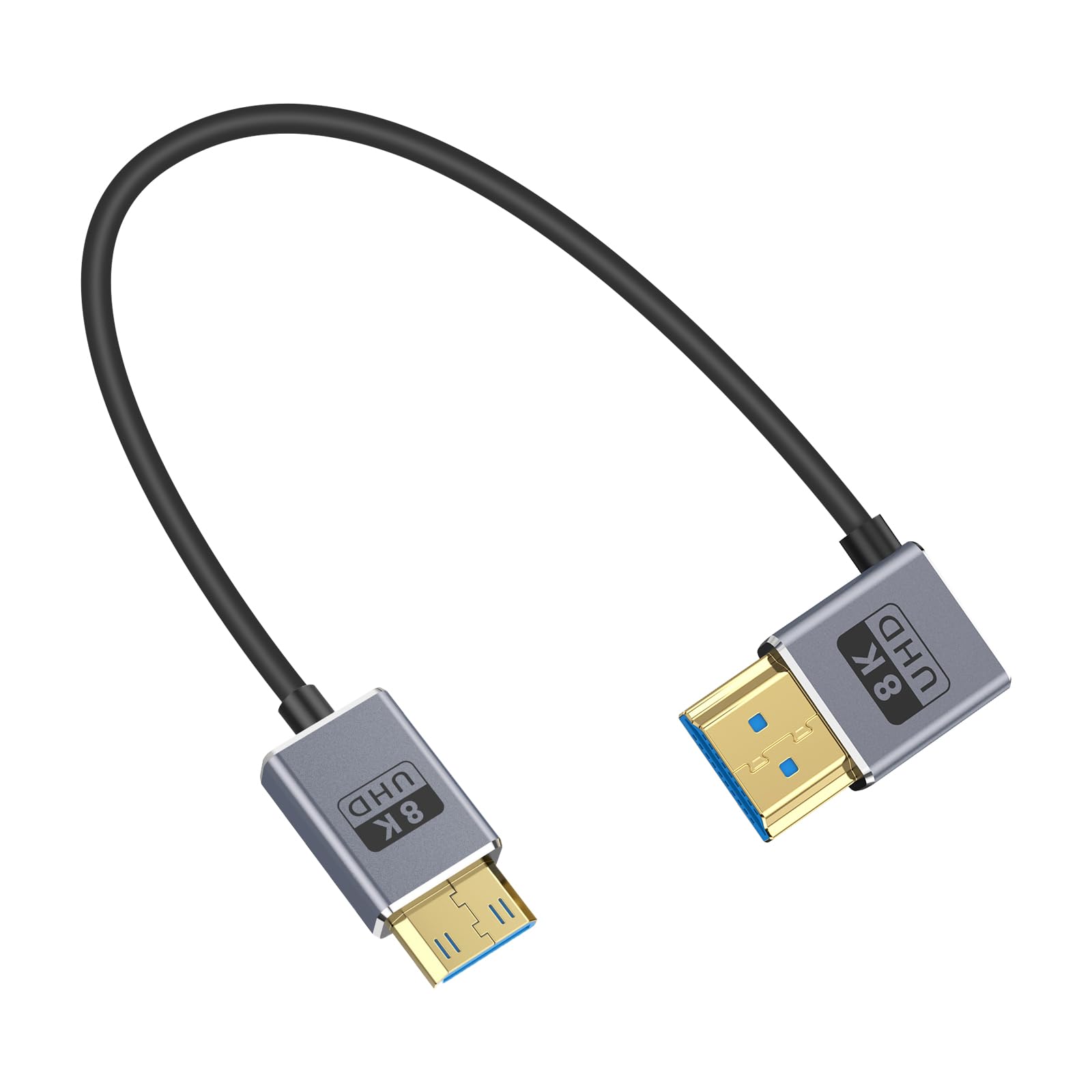 Duttek L字HDMIミニHDMI 変換ケーブル短い, 8k Mini HDMI to HDMI短いケーブル1 ft /30 cm, 48Gbps mini hdmi 2.1コード,超薄型L型Mini HDMI to HDMIオス変換ケーブルは、カメラ、ビデオカメラ用の高速8k@60hz, 4k@240 hz