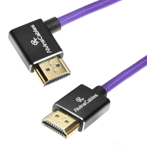 Alvin's Cables 8K HDMI 2.1 ケーブル 8K@60Hz、4K@120Hz、48Gbps、高速編組コイルケーブル、左向き直角、パープル - Atomos Ninja、for Sony FS5/FS7/FX9、BMPCC、for Canon C300/C500