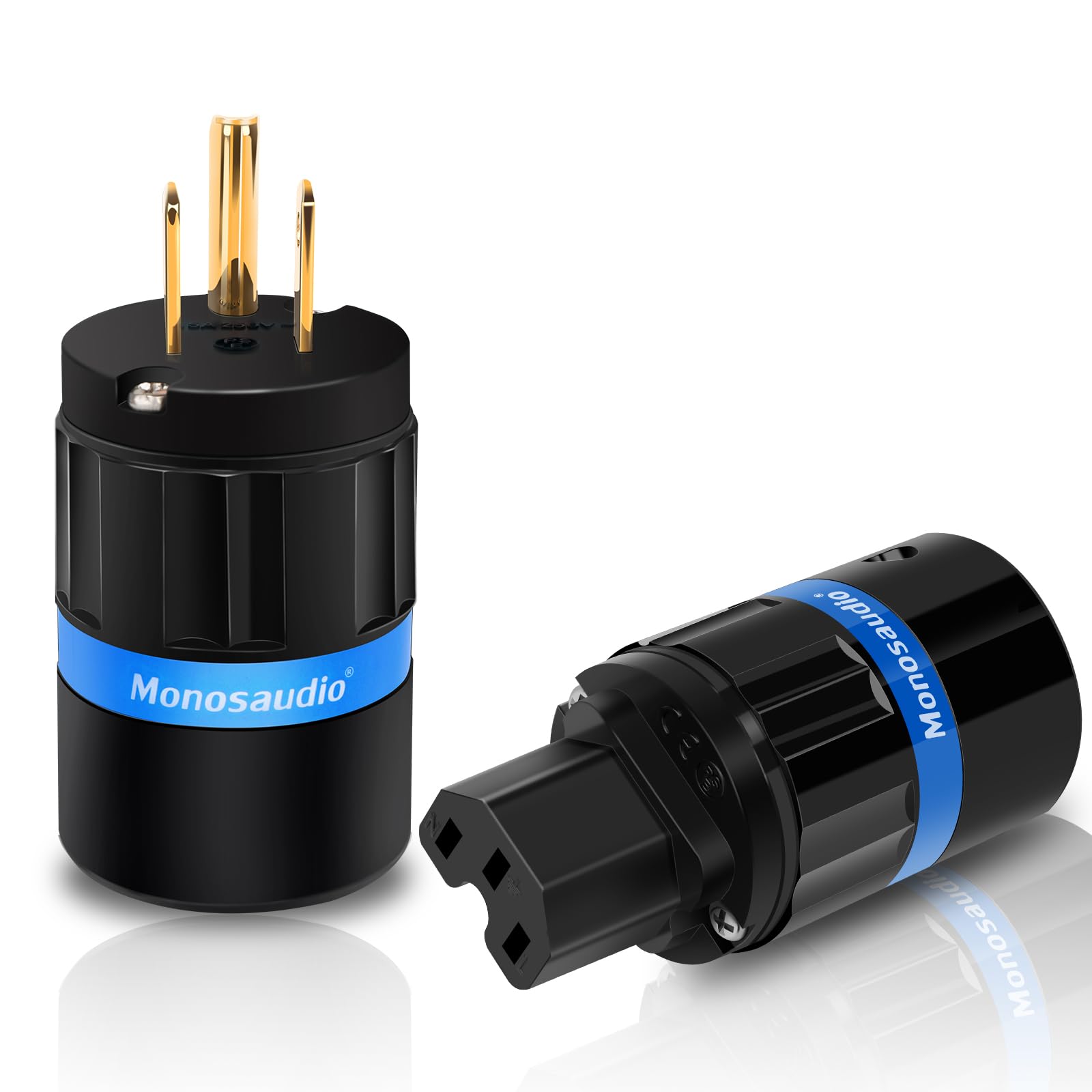 Monosaudio オーディオ用電源プラグ 金メッキ 純銅 3ピン 電源コネクタ 15A/ 125V 10A/ 250V 自作電源プラグ アルミニウム合金製シェル オーディオ用パワープラグ インレットプラグ IEC320C13コネクタ