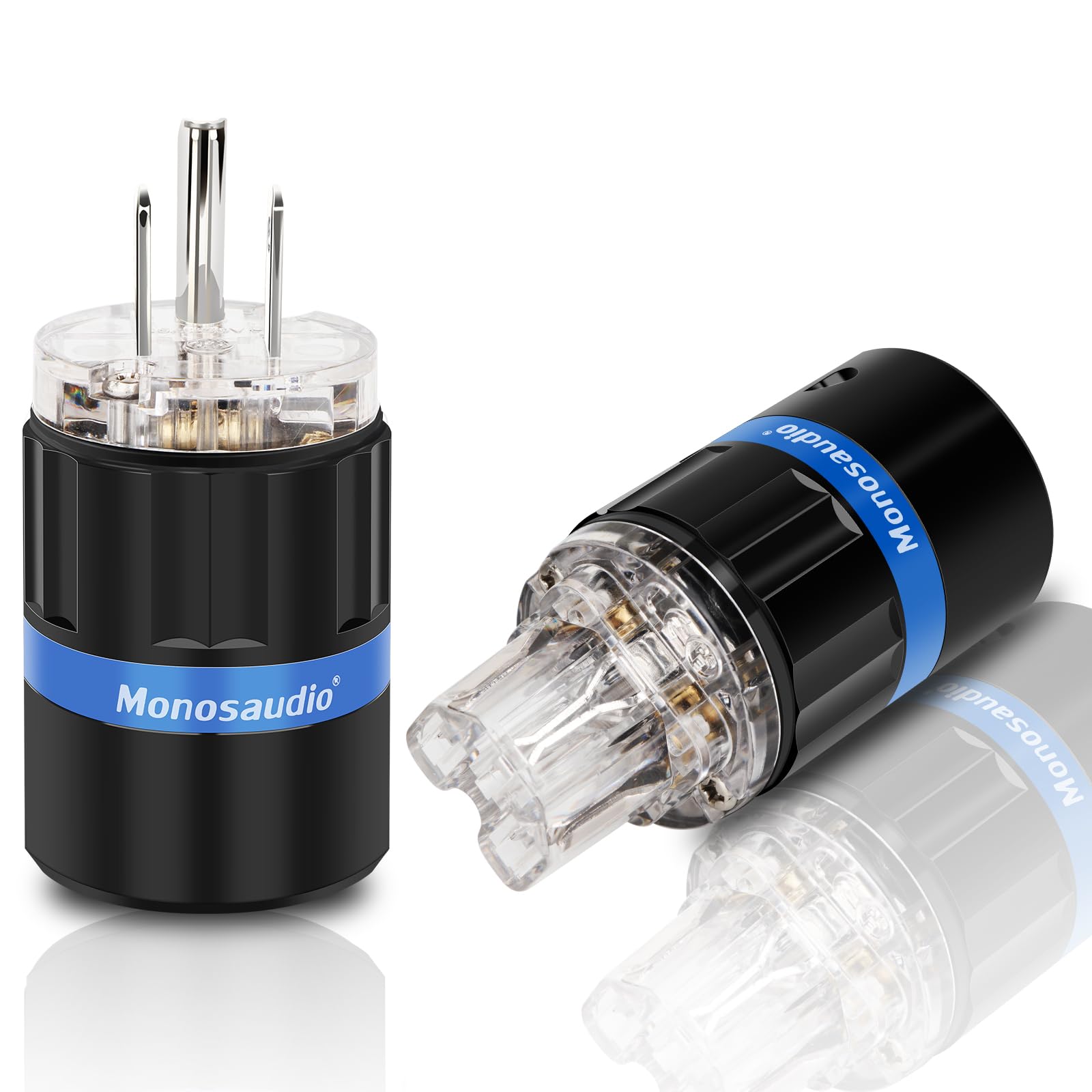 Monosaudio オーディオ用電源プラグ ロジウムメッキ 純銅 3ピン 電源コネクタ 15A/ 125V 10A/ 250V 自作電源プラグ アルミニウム合金製シェル パワープラグ インレットプラグ IEC320C13コネクター ペア|T.M.Bストア
