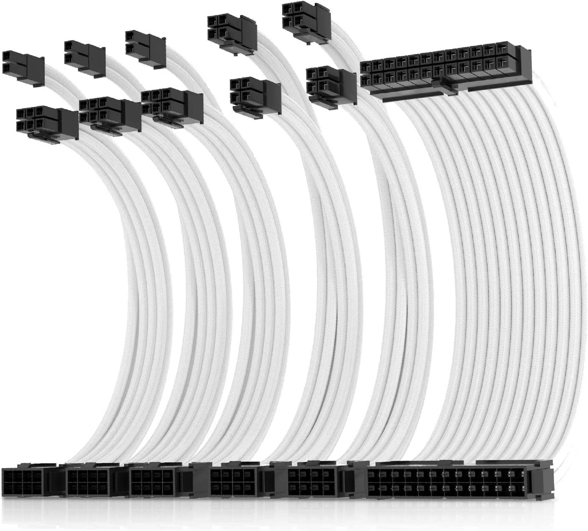 AsiaHorse パソコンワット数取りひろげる衣袂有線テレビ 白 [16AWG高性能銅中核グループ] PSU 取りひろげる有線テレビ 6本 \u0026 30コマーシャル 3本の8いの一番GPU取りひろげる有線テレビ 2本の8いの一番中央処理装置取りひろげる有線テレビ 1本の24いの一番ATXワット数取りひろげる衣袂有線テレビ 延性のあるで管