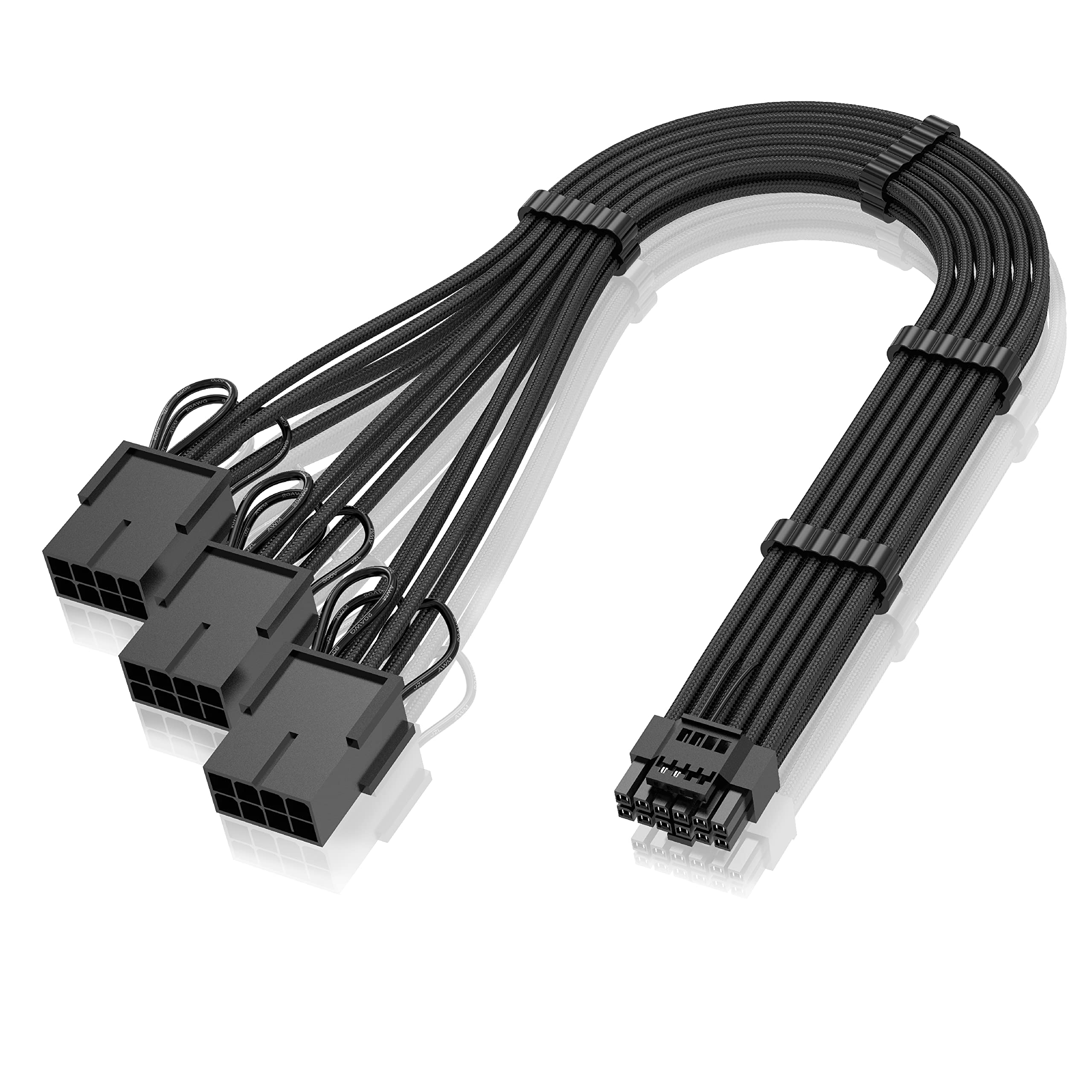 EZDIY-FAB 電源専用 PSUケーブル 延長スリーブケーブル、16 ピン (12+4) 12VHPWR PCIe 5.0 コネクタオス - 3X PCIE 8 ピン、RTX 4080 3090Ti 用、16AWG 30CM プリインストールされたケーブル コーム付き - 黒｜T.M.Bストア