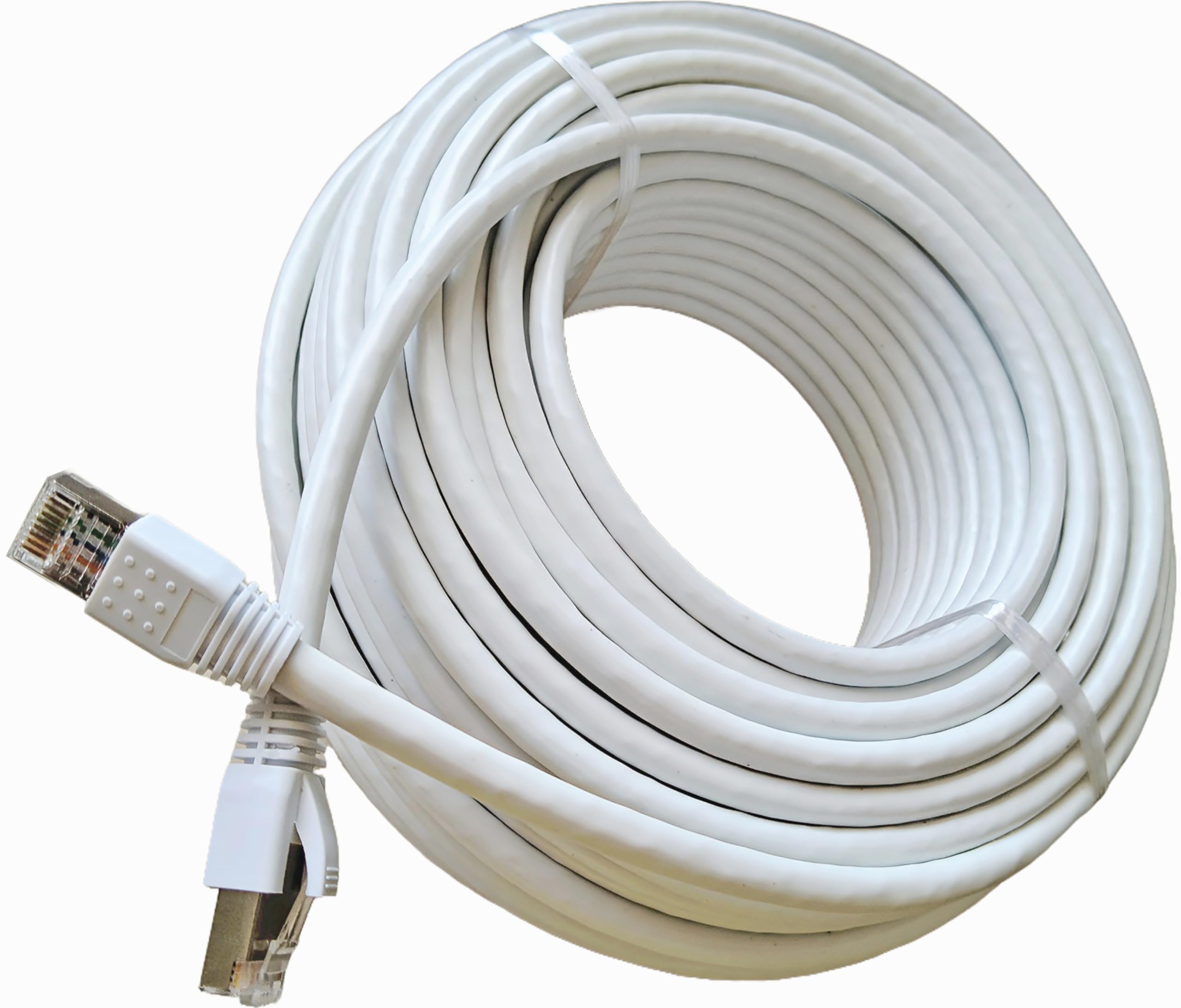 40M CAT6 白色 屋外高耐久LANケーブル(カテゴリー6) ２重被覆 屋外用 30年の屋外耐候性PE(ポリエチレン) PoE 専用ピン付 紫外線 耐候性 防水 屋外仕様 ランケーブル ホワイト