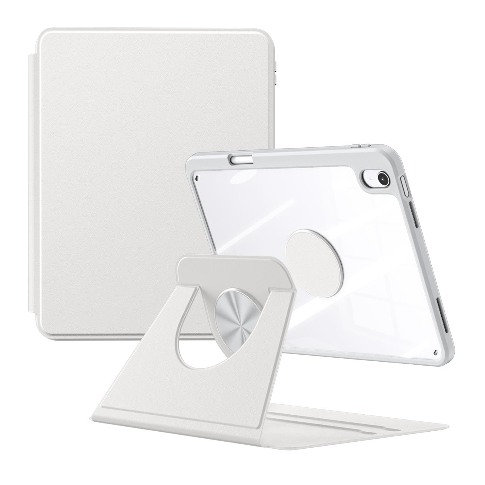 Maledan 対応iPad a16 ケース - 分離型 2025/2022モデル 360°回転保護 縦置き 背面クリア 取り外し可能なマグネット 吸着式 ペン収納ケース アイパッド ウェイク/スリープ 軽量 耐衝撃 4つスタンド DI