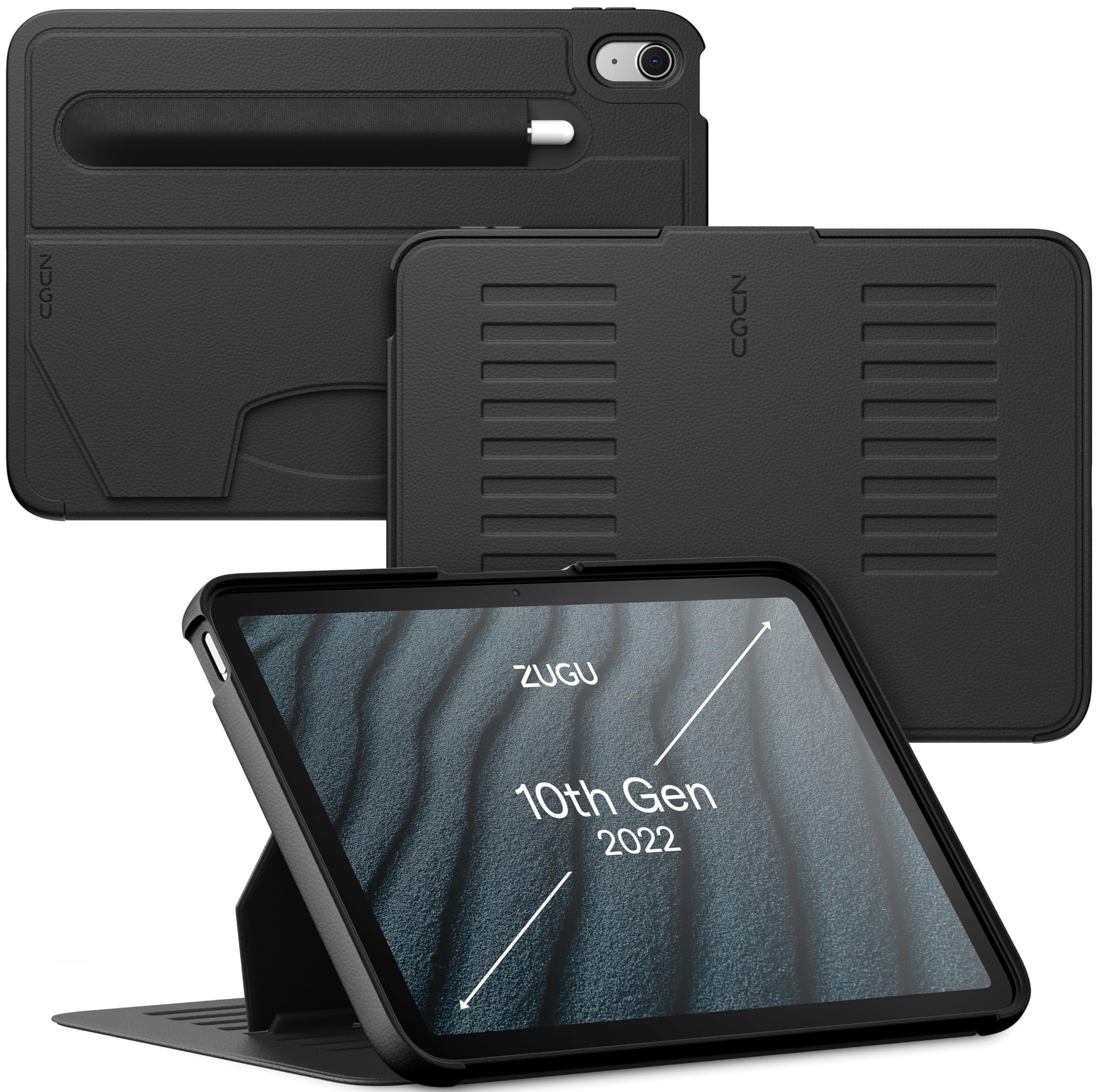ZUGU CASE iPad 入れもの A16 第11時人 (2025) \u0026 第10時人 (2022) 10.9in 極薄 落っこちるぼうぜん自失防御すること ８座標軸 照明ランプ 役立つこと オートスリープ 書き込み保持者 かっこ良い覆いかぶせる (黒いこと)