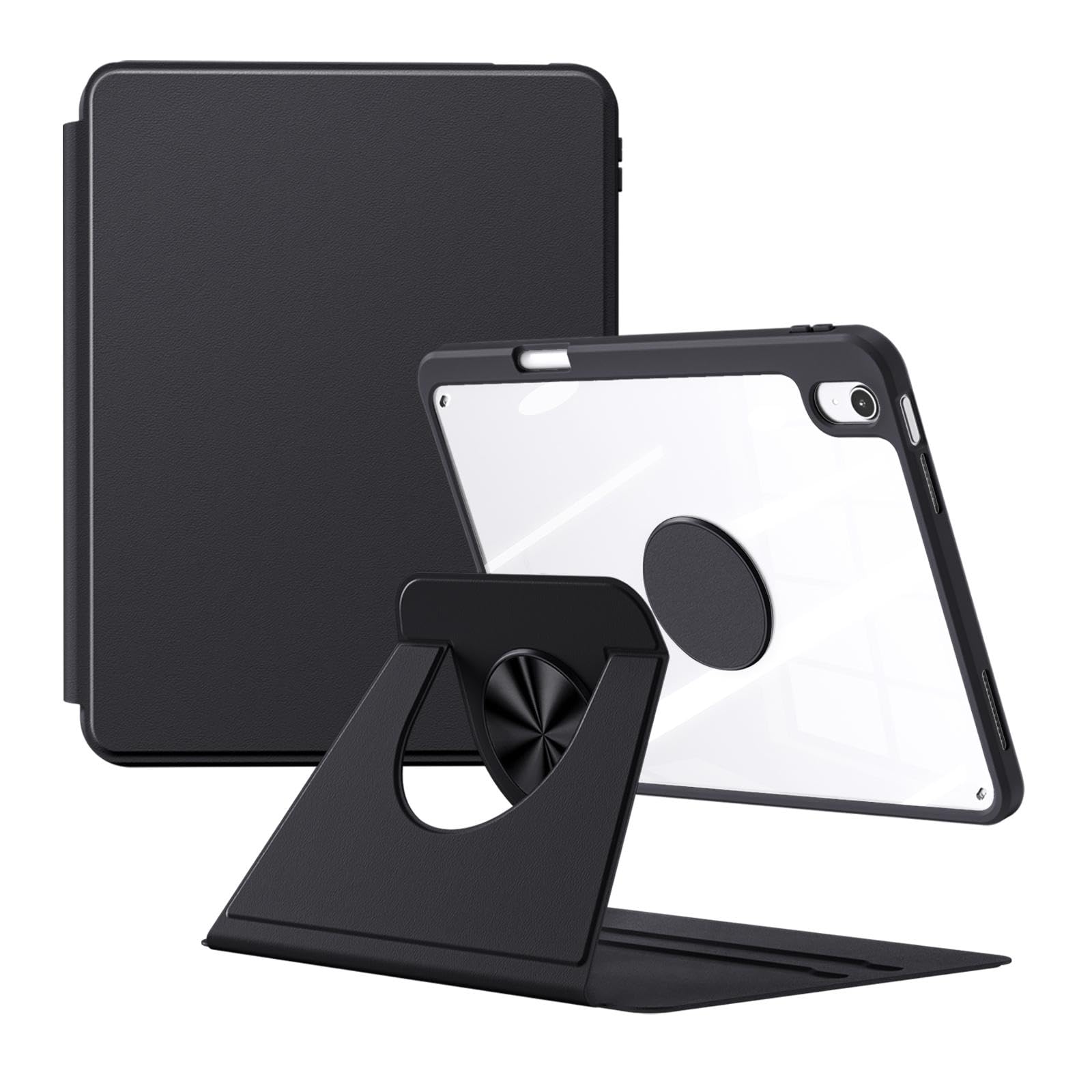 Maledan 対応iPad a16 ケース - 分離型 2025/2022モデル 360°回転保護 縦置き 背面クリア 取り外し可能なマグネット 吸着式 ペン収納ケース アイパッド ウェイク/スリープ 軽量 耐衝撃 4つスタンド DI