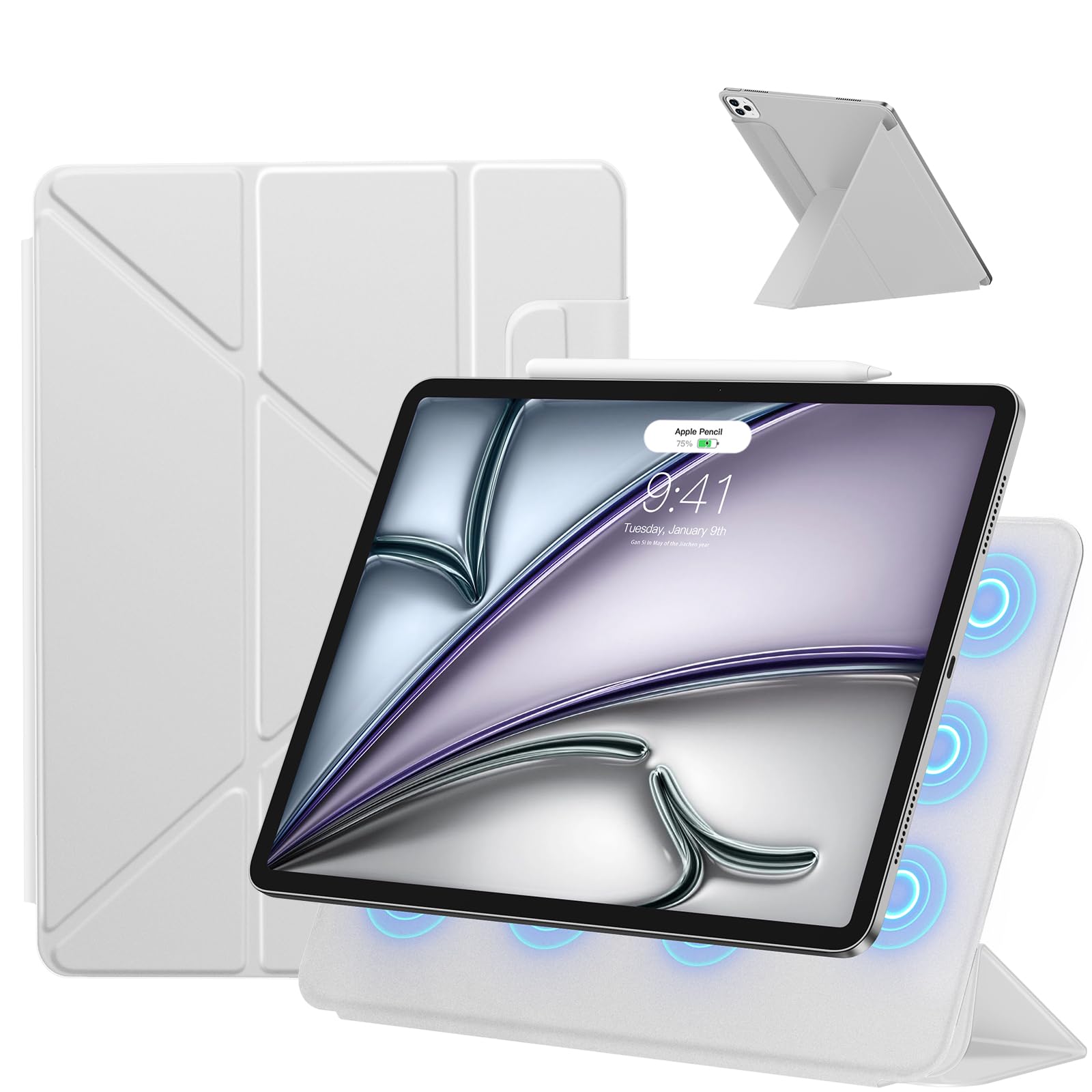 SANDUODD iPad Air 13in 入れもの M2/M3 (2024/2025) iPad Pro 12.9in 入れもの 第6/5/4時人(2022/2021/2020）通じる 横置＆縦置 角度自然調整能力のある ３角形照明ランプ 豪然たる磁石ねばり着く Pencil相応う 極薄 軽さ オー放り投げる
