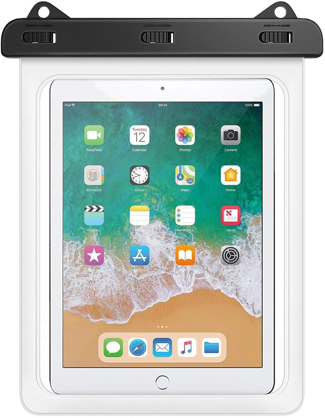 MoKo タブレット用防水ケース 12インチまで適用 iPad防水ケース 首掛けバンド付き 手ホルダー付き 浴室 お風呂 プール 水泳 砂浜 海水浴 iPad 第11世代 2025 /iPad Air 11インチ 2025/ iPad 第9/8/7世代 iPad
