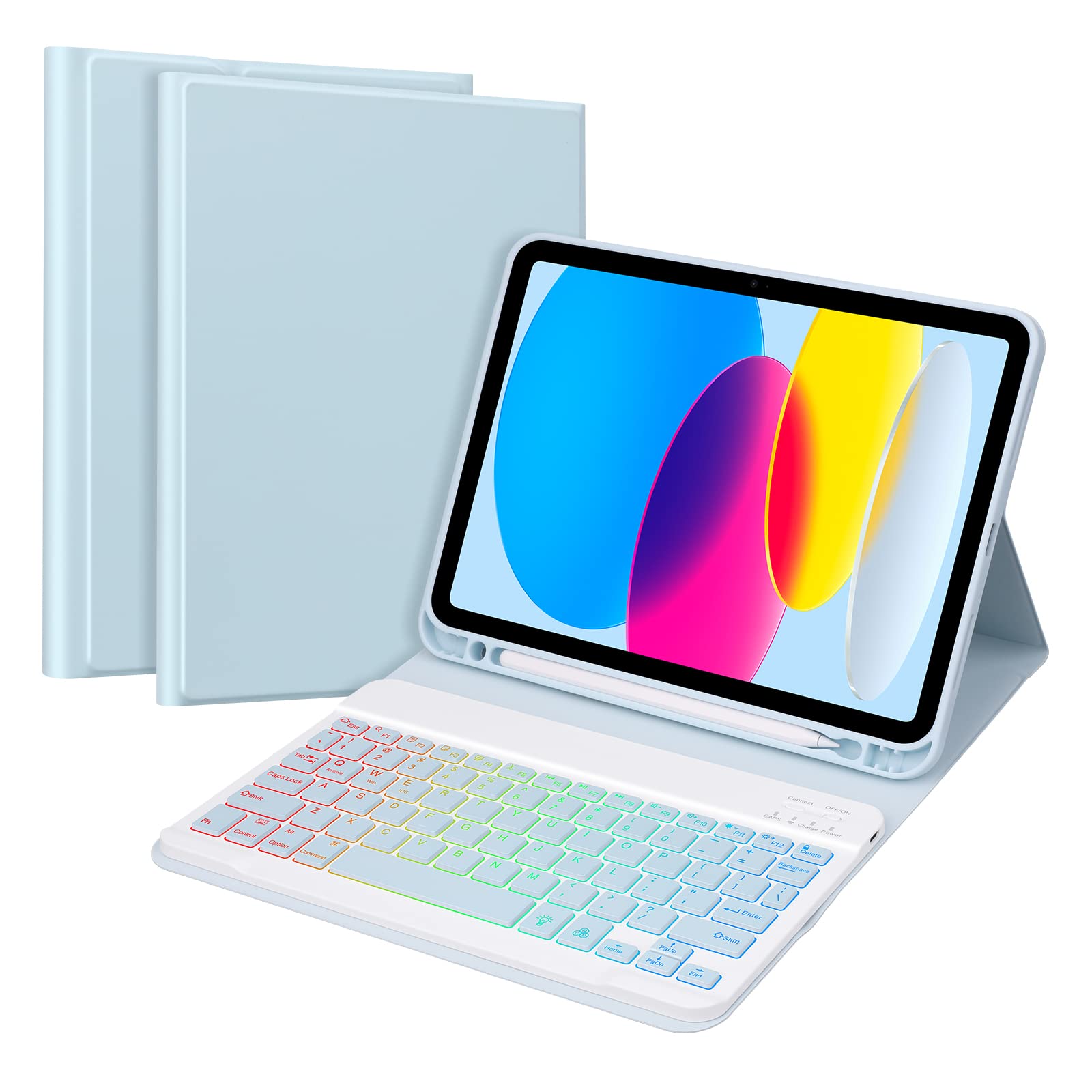GOOJODOQ iPad 第10世代 キーボード ケース (2022) iPad 10 ケース 7色バックライト付き ワイヤレス キーボード カバー iPad 10th 10.9インチ専用ケース 脱着式 ペンホルダー付き スタンド機能 オートス