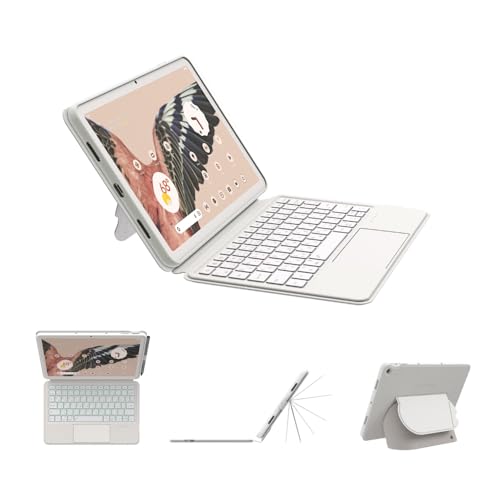eiP Magnetix Google Pixel Tablet 11インチ用 Bluetoothキーボードケース（2023）、バックライト付き、日本語配列、取り外し可能、視野角調整、スピーカードック対応、白色