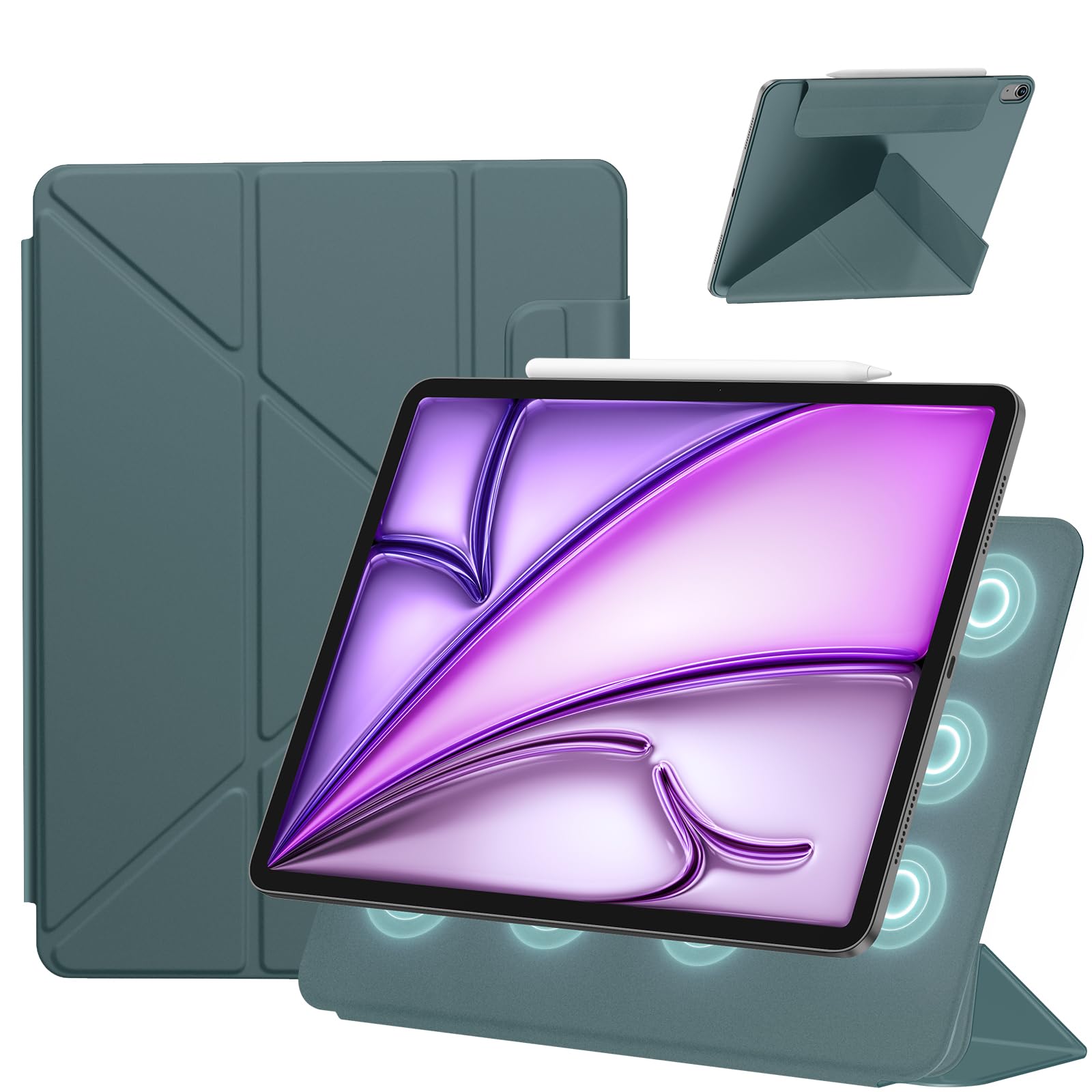 SANDUODD iPad Air 11インチ ケース M2/M3 (2024/2025、第6/7世代)/iPad Air 第5/4世代 (2022/2020)/iPad pro 11インチ ケース(2018)専用 横置＆縦置 角度調整可能 三角形スタンド 強力マグネット吸着 Pencil対応 極薄