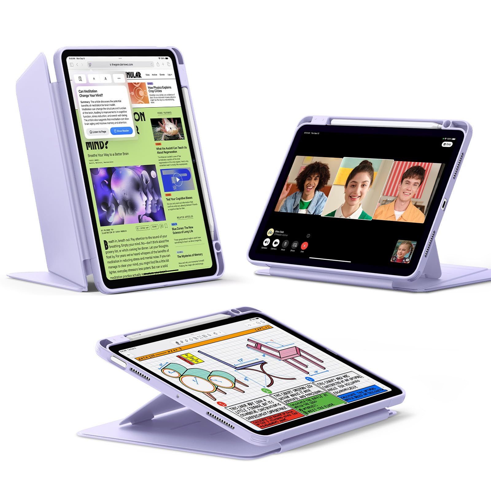 ESR iPad Air 11in 入れもの(M3/M2、2025/2024) iPad Air 第5/4時人 専用押しかぶせる(2022/2020) 書きもの納める 耐衝撃 縦横照明ランプ 自動小銃ウェイク/休止状態 Pencil Pro/USB-C相応う マルチアングルケース 11in/10.9はたご屋 ケース・カバー-スマートフォン・携帯電話アクセサリー