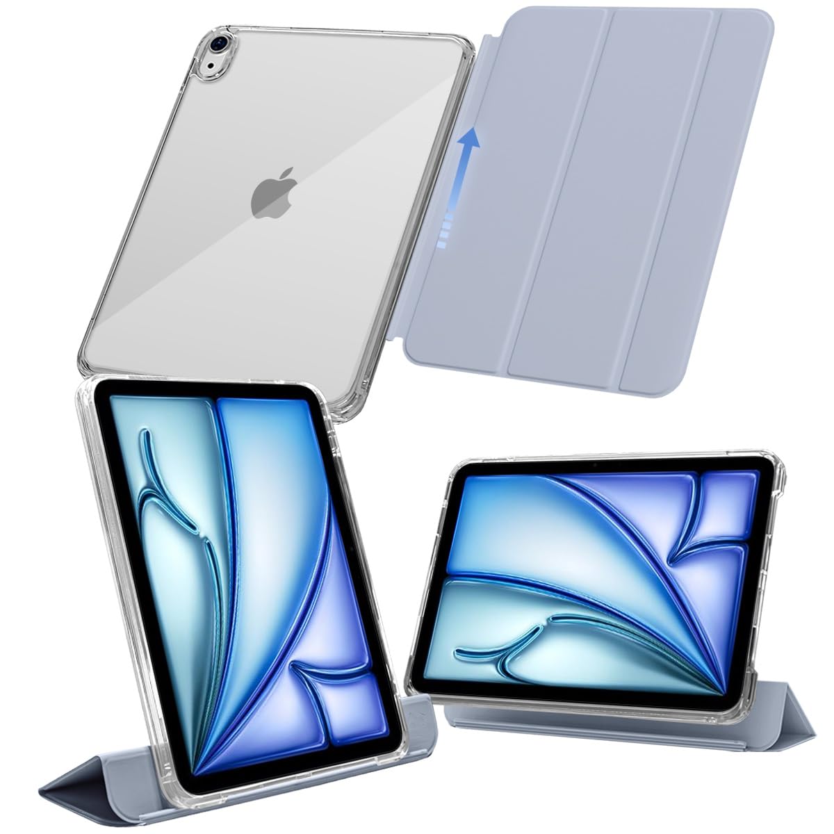 MS factory iPad Air 11インチ ケース M3 (2025) M2 (2024) 第5/4世代 用 取り外し可能 軽量 耐衝撃 カバー 縦置き/横置きスタンド アイパッドエアー 第5世代 第4世代 ソフトフレーム 背面透明 ペールウィ