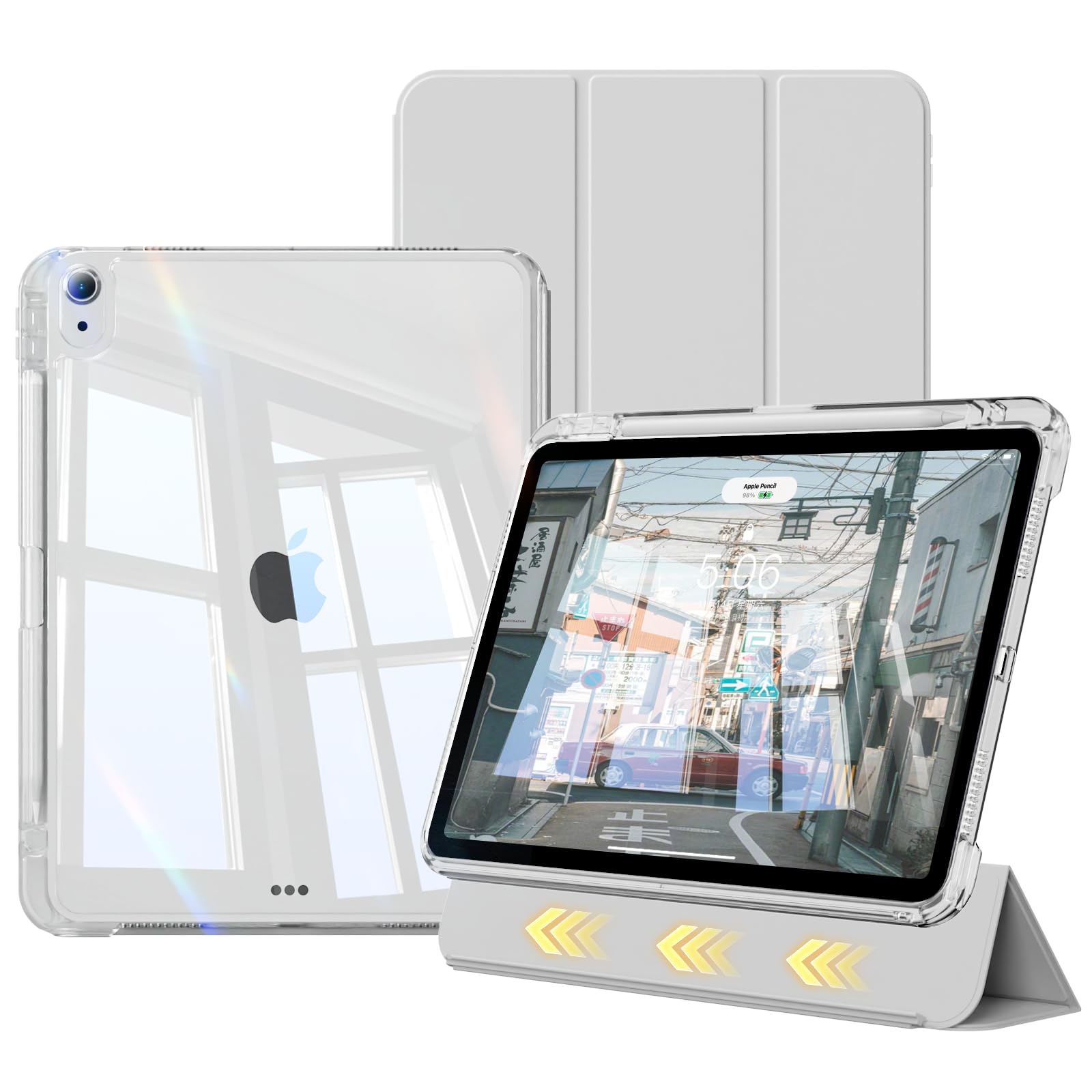 GKABXY iPad 11世代/10世代 分離式 ケース 11/10.9インチ 2025/2022モデル 対応iPad 第10世代 取り外し可能 着脱式 透明バックカバー 三つ折りスタンド ペンシルホルダー付き オートスリープ機能 軽量