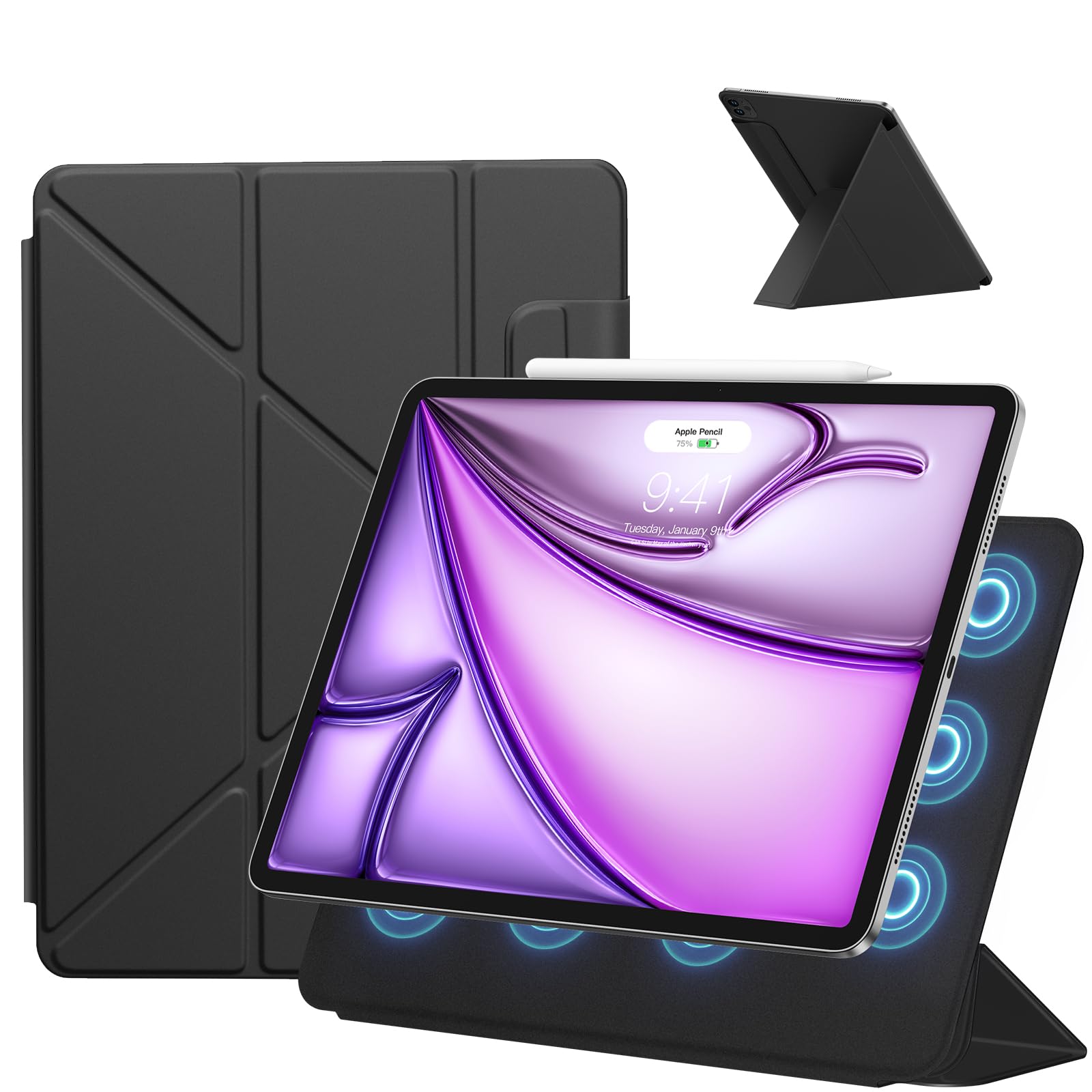 SANDUODD iPad Air 13in 入れもの M2/M3 (2024/2025) iPad Pro 12.9in 入れもの 第6/5/4時人(2022/2021/2020）通じる 横置＆縦置 角度自然調整能力のある ３角形照明ランプ 豪然たる磁石ねばり着く Pencil相応う 極薄 軽さ オー放り投げる