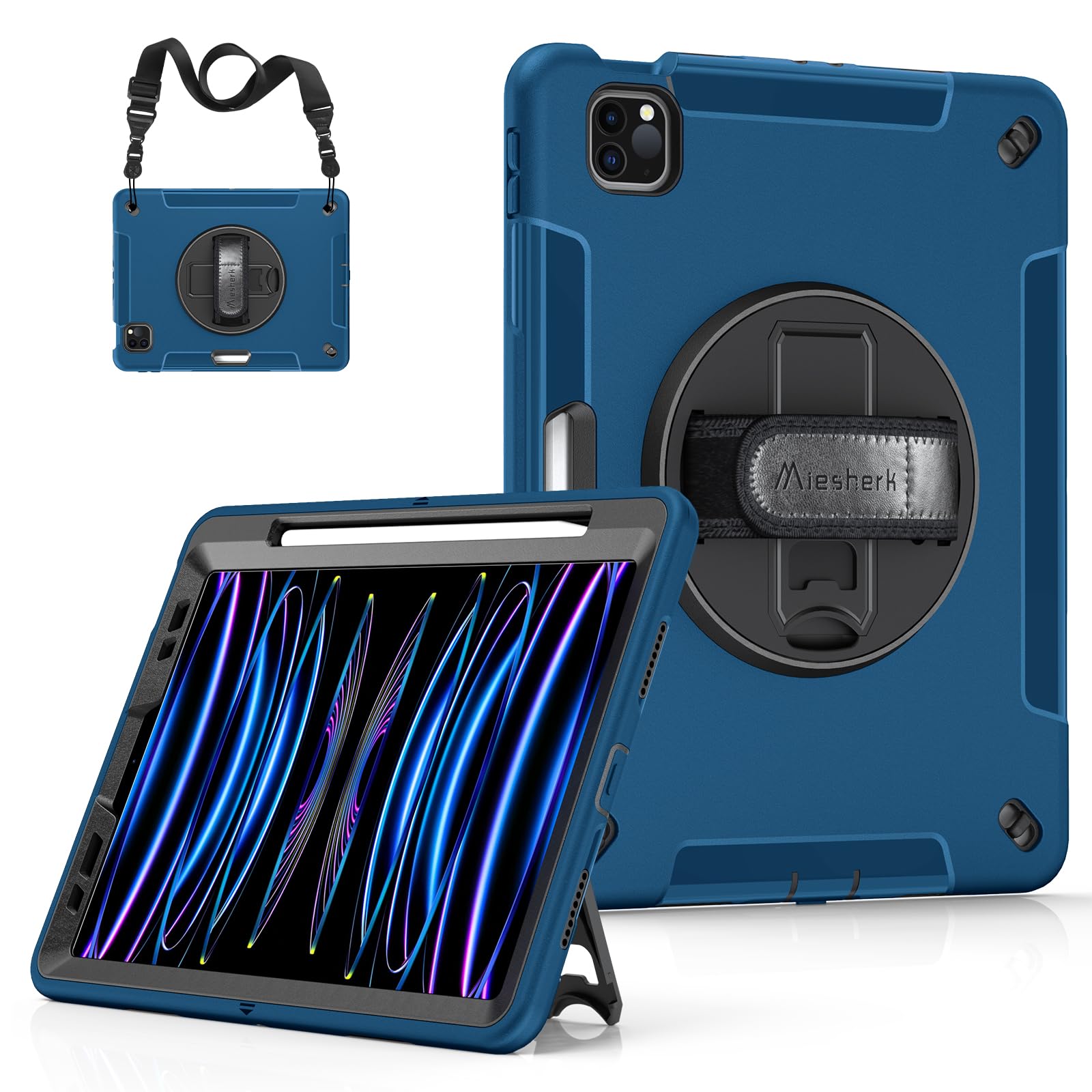 Miesherk iPad Air 第5世代 ケース ipad air 第4世代 ケース 10.9 インチに対応 ipad pro 11インチ ケース 第4/3/2世代に通用 iPad Pro 保護カバー 耐衝撃 丈夫 防塵 360°回転スタンド 精密カット ペン収納 ハ|T.M.Bストア