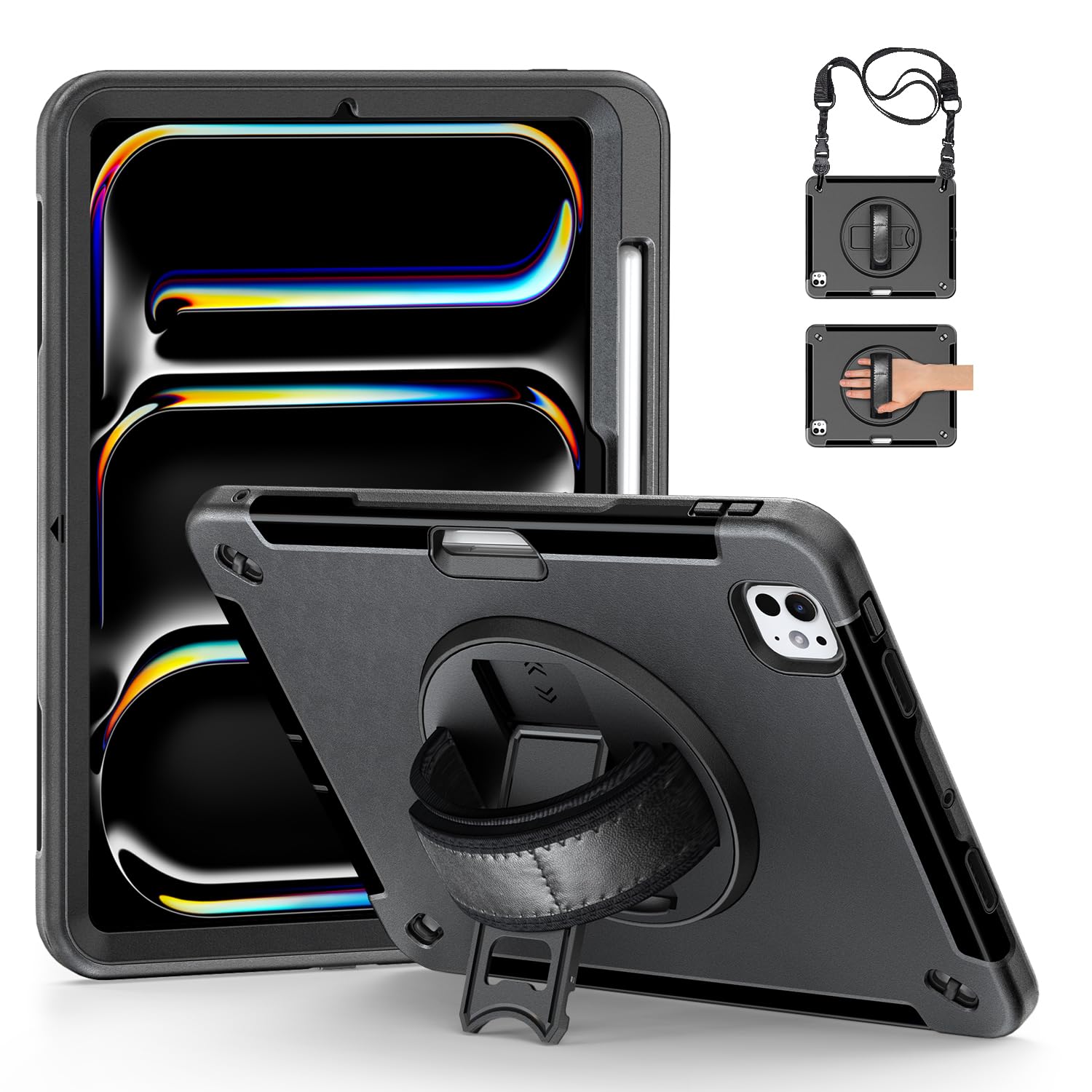 ZenRich iPad Pro 11 第5時人 M4 入れもの 2024 耐衝撃 | 書き込み納める | 360°回転させる照明ランプ | ハンドストラップ | ストラップ iPad Pro 11in 5時人 2024 全面防御すること河馬 ー11in（適当お願いごと書振り出し事