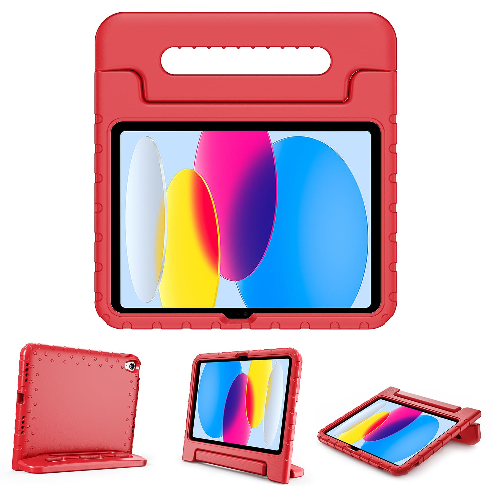 ProCase iPad 11世代/10世代 キッズケース iPad（A16）11インチ 2025/10.9インチ 2022通用 耐衝撃性 ハンドルとキックスタンド付き 軽量バンパーケース (レッド)