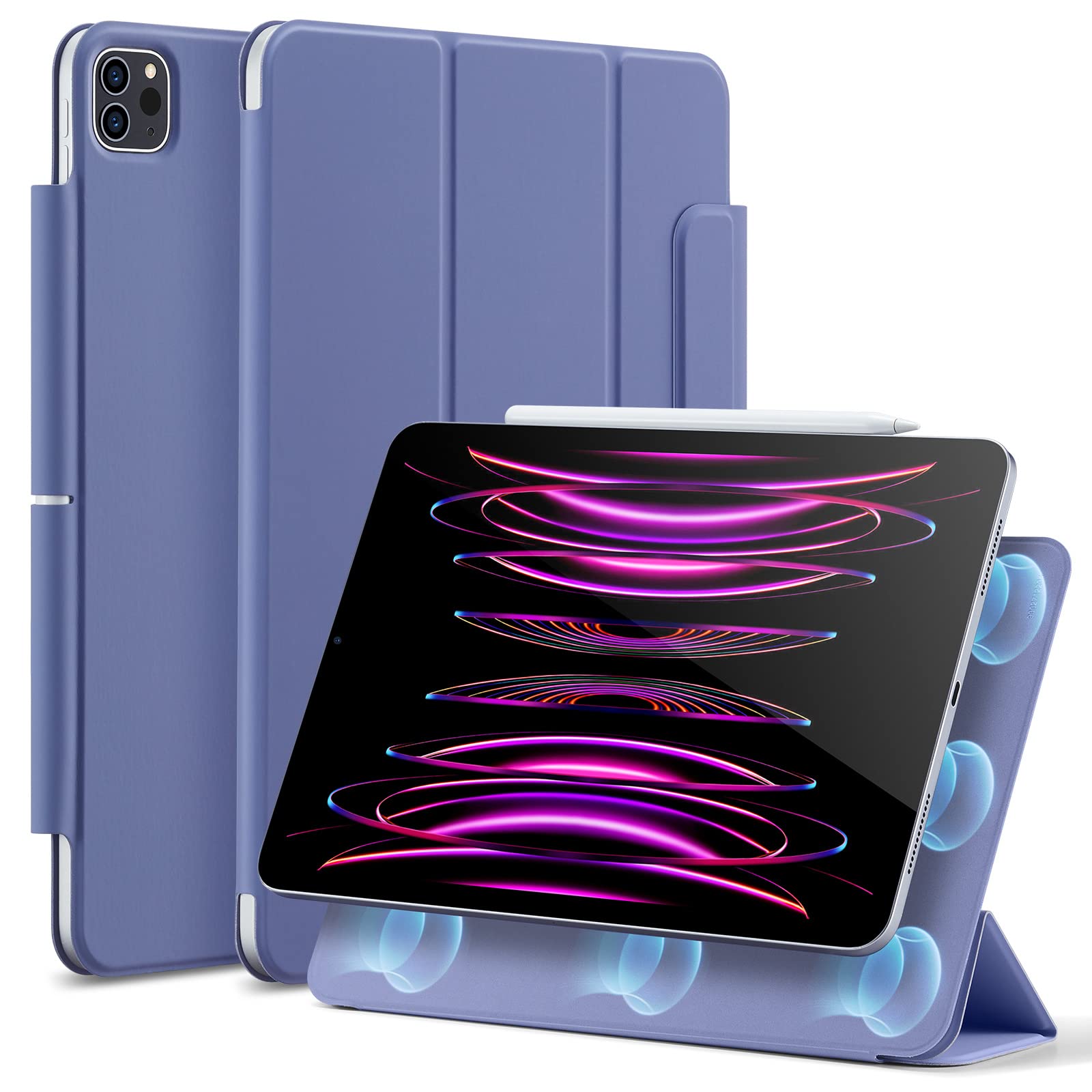 ESR iPad Pro 12.9 ケース (2022/2021/2020、第6/5/4世代) iPad Air 13インチ 専用カバー(2025/2024) マグネットス吸着式 Pencil2対応 三つ折りスタンド オートスリープ・ウェイク Rebound 磁気ケース パープル|T.M.Bストア