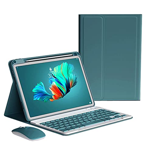 iPad A16 2025 キーボードケース マウス付き 2022 10.9インチ iPad 第10世代 キーボード カバー Apple Pencil 収納可能 アイパッド 分離式 カラーキーボード レディース 可愛い ビジネス (深緑)