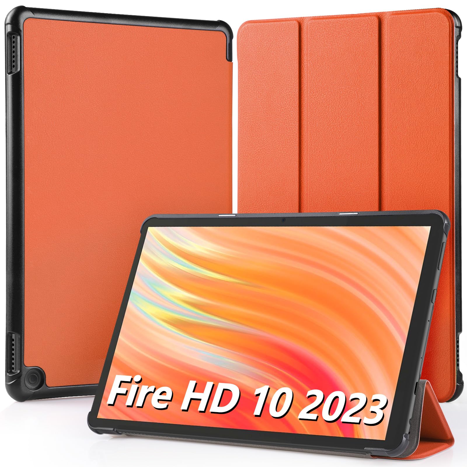 Hianjoo Fire HD 10 2023 対応 ケース 10インチ タブレットケース Fire HD 10 第13世代 対応 カバー スタンド機能付き オートスリープ機能 全面保護ケース 耐衝撃 擦り傷防止 - オレンジ
