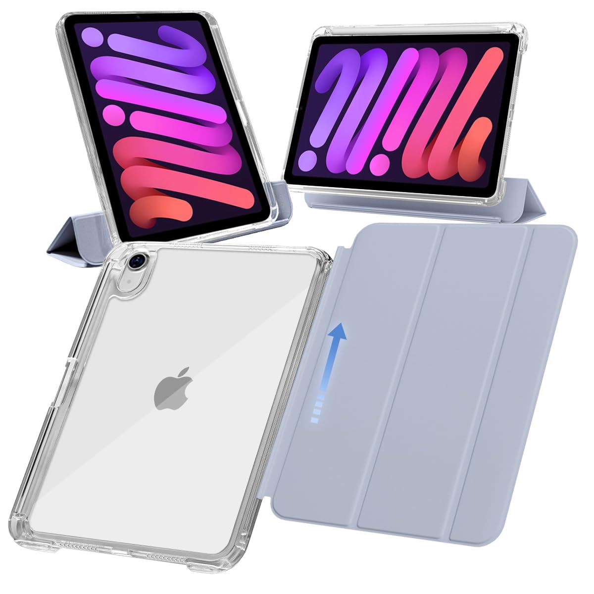 MS factory iPad mini 7 6 用 ケース mini7 (A17 Pro 2024 第7世代) mini6 (2021 第6世代) ペン収納 取り外し可能 軽量 耐衝撃 カバー 縦置き/横置きスタンド アイパッドミニ ソフトフレーム 背面透明 ペールウ