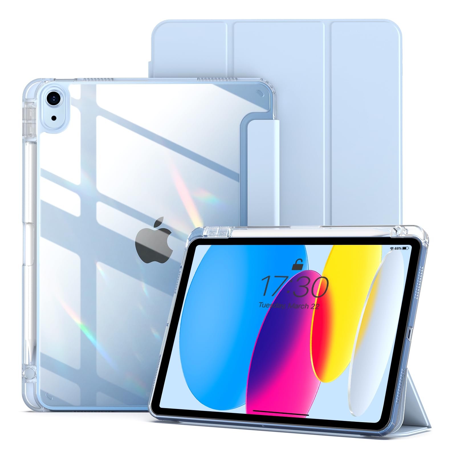 Aoub iPad 11世代 10世代 ケース A16 11インチ 10.9インチ アイパッド ケース 第10世代 (2022)対応 アクリル 透明バックカバー Pencil 収納可能 PU合成レザー 三つ折スタンド オートスリープ機能 軽量 薄