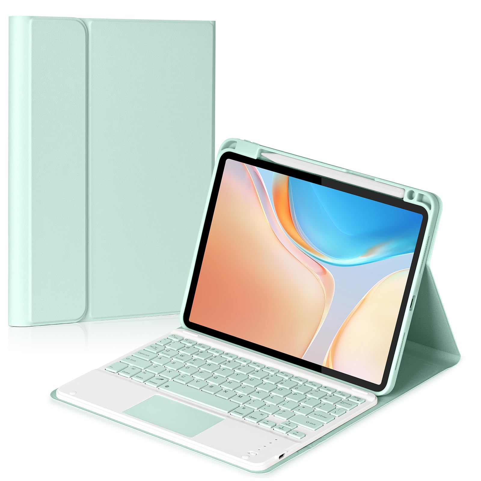 iPad第10世代 2022/ iPad (A16) 2025 第11世代 キーボードケース タッチパッド搭載 上側ペンホルダー スタンド機能 全面保護 ミントグリーン｜T.M.Bストア