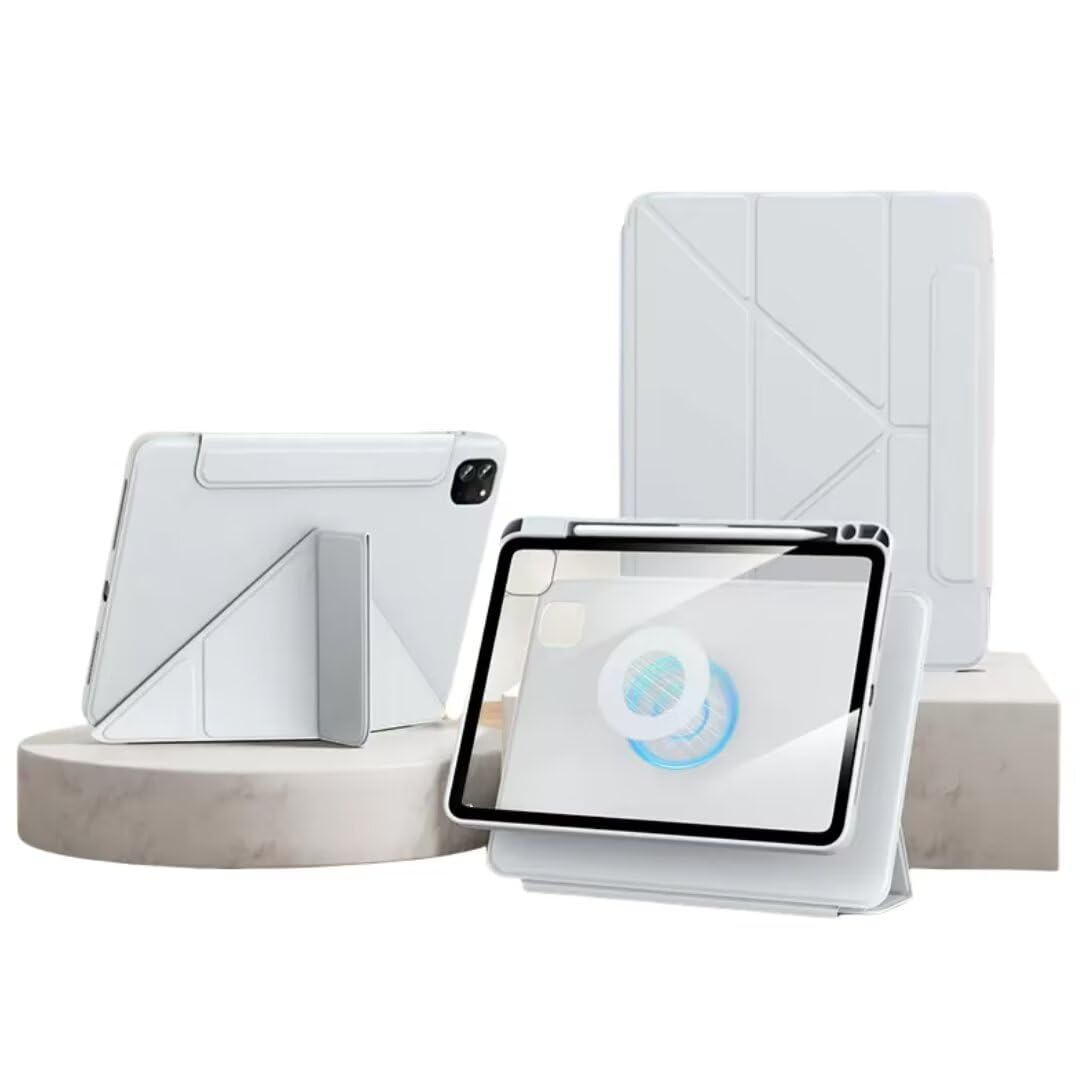 縦置き For iPad 11/iPad 10 ケース 分離式 iPad 第11世代 10世代ケー （2025/2022）ス ペン収納 マグネット式 取り外し可能 クリアケース オートスリープ 三つ折り 4段階 角度 変更,ホワイト