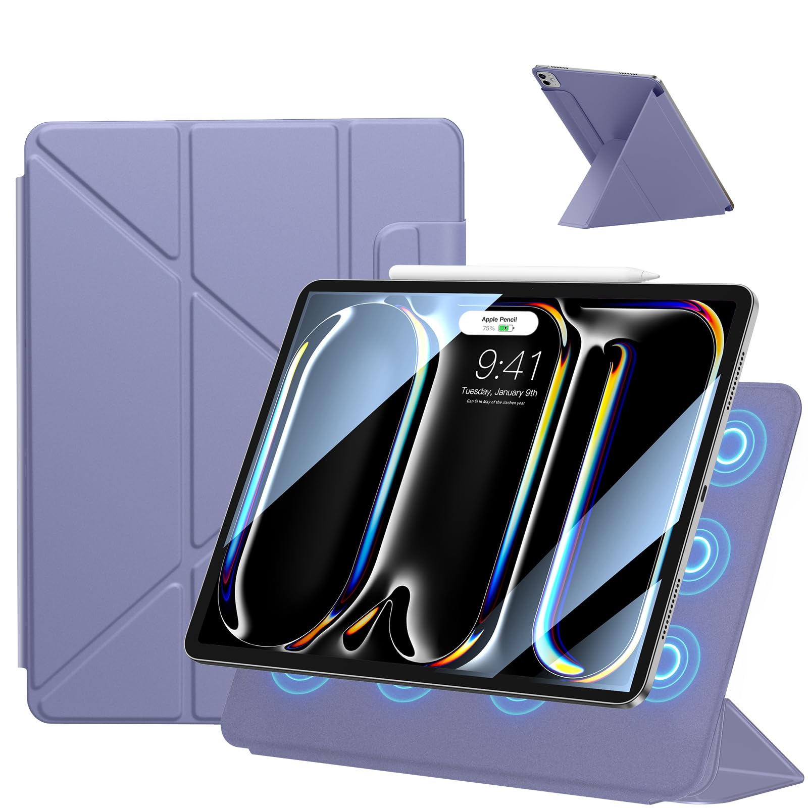 SANDUODD iPad Pro 12.9インチ ケース 第6/5/4世代(2022/2021/2020）用 iPad Air 13インチ ケース M2 2024通用 横置＆縦置 角度調整可能 三角形スタンド 強力マグネット吸着 Pencil対応 極薄 軽量 オートスリー｜T.M.Bストア