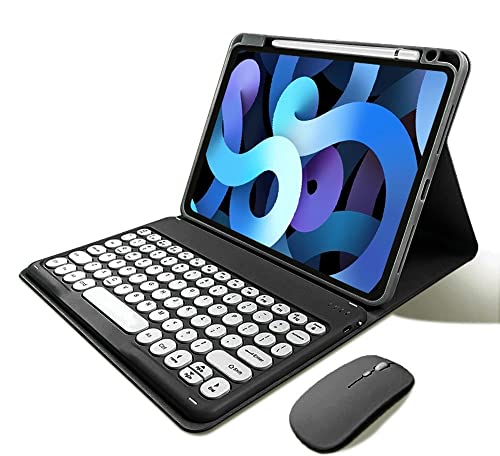 マウス付き iPad mini A17 Pro キーボードケース iPad Mini 6 キーボード Apple Pencil 充電側収納 丸いキー 可愛い マグネット式 iPad mini6 iPad mini7 ケース ワイヤレス カラーキーボード,黒