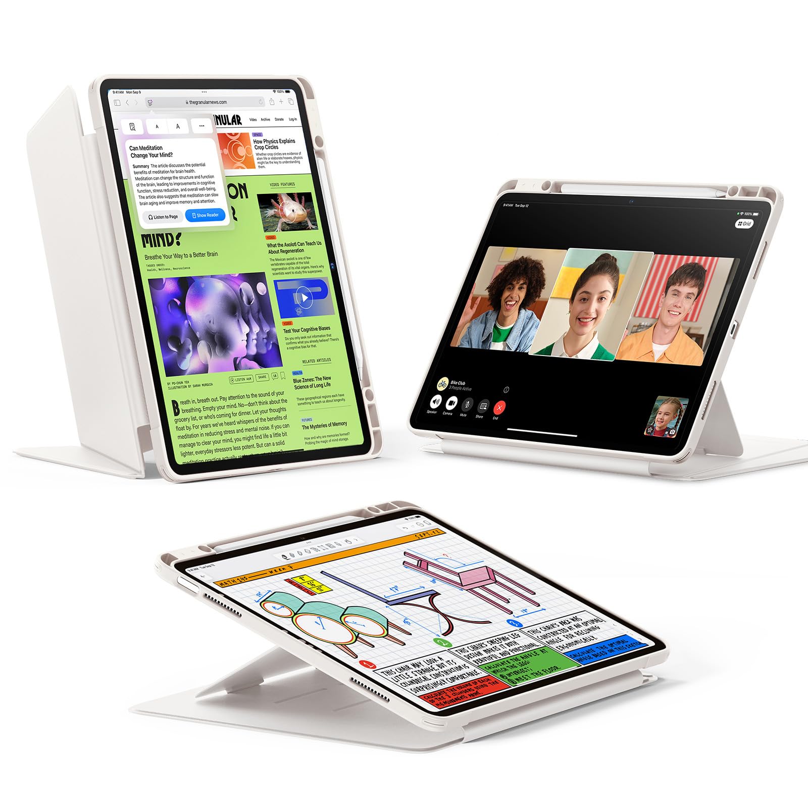 ESR iPad Air 13in 容れもの (M3/M2、2025/2024) 書きもの納める 耐衝撃 縦横照明ランプ 自動小銃ウェイク/静止状態 Pencil Pro/USB-C相応う マルチアングルケース Flipつづき物 はやりっ子はち切れる