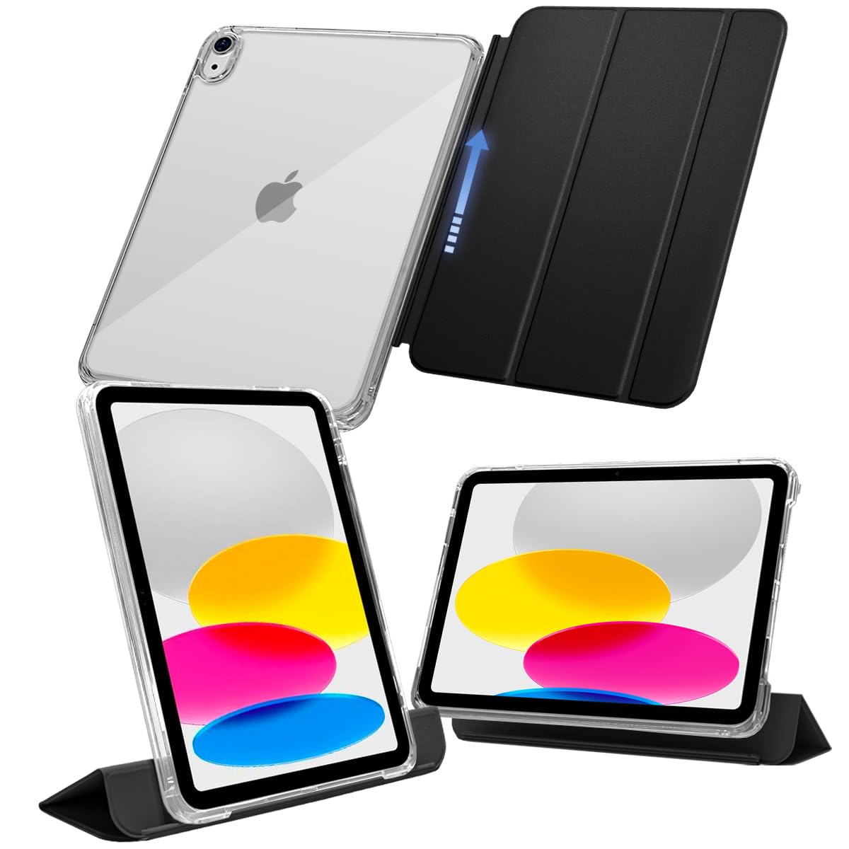 MS factory iPad 11世代 10世代 ケース 第11世代 A16 (2025) 第10世代 用 アイパッド 11インチ 10.9インチ 取り外し可能 軽量 耐衝撃 カバー 縦置き/横置きスタンド ソフトフレーム 背面透明 リッチブラ