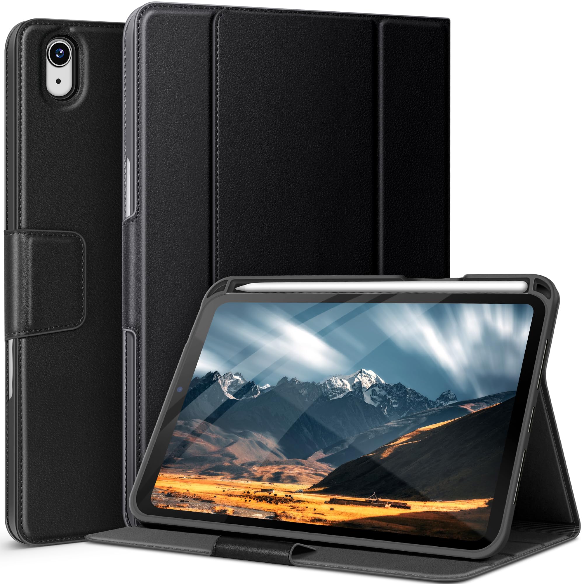 auaua iPad Mini7 容れもの (A17 Pro, 2024, 第7時人) iPad mini6 容れもの (2021, 第6時人) 8.3in Pencil保持者と隠し付き添い人 多角度照明ランプ 磁石開閉 オートスリープ相応う (黒いこと)
