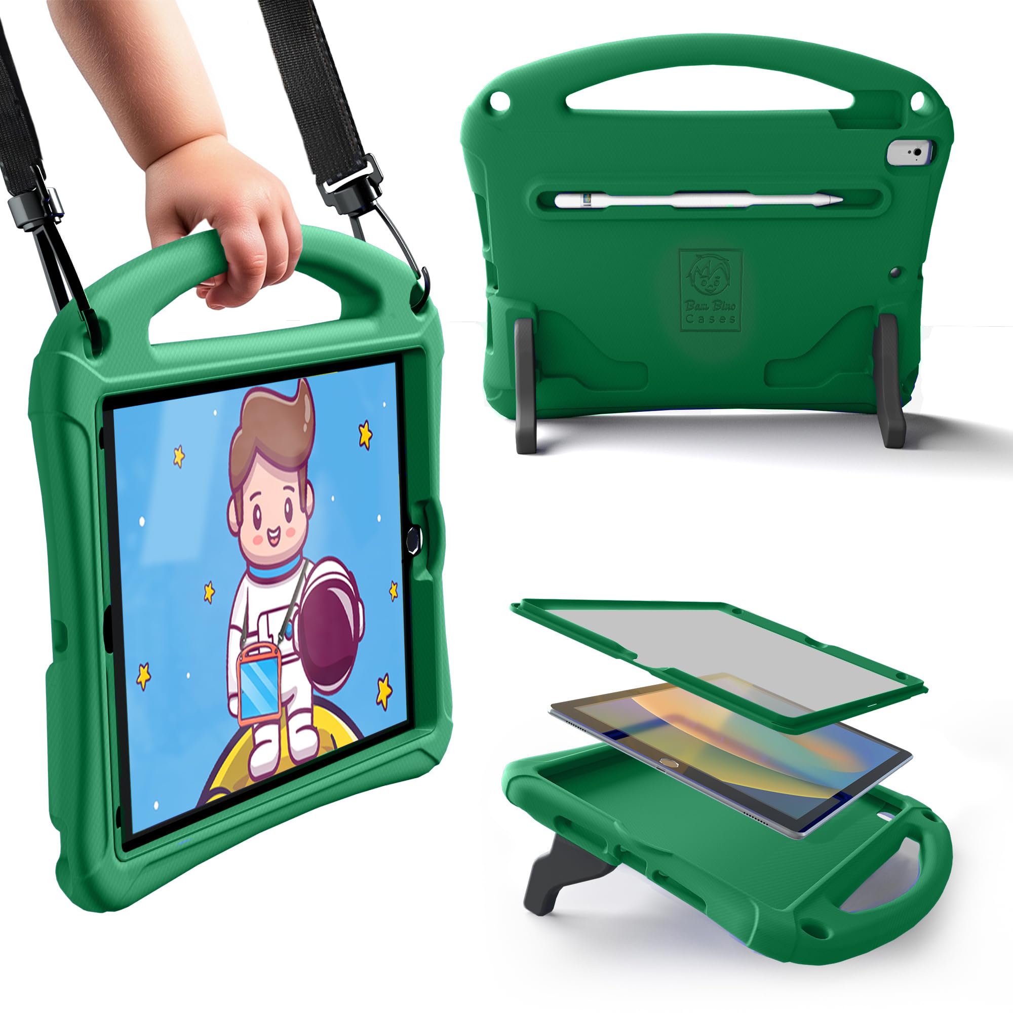 Bam Bino Cases SPACE SUIT ストラップ 映写幕かばい立て 鉛筆納める付き添い人 耐衝撃 キッズ 容れもの 【 iPad 10.2 第9時人 / 第8時人 / 第7時人 / Air 10.5 2019 第3時人 / Pro 10.5 2017】 ちびっ子 画面保護すること