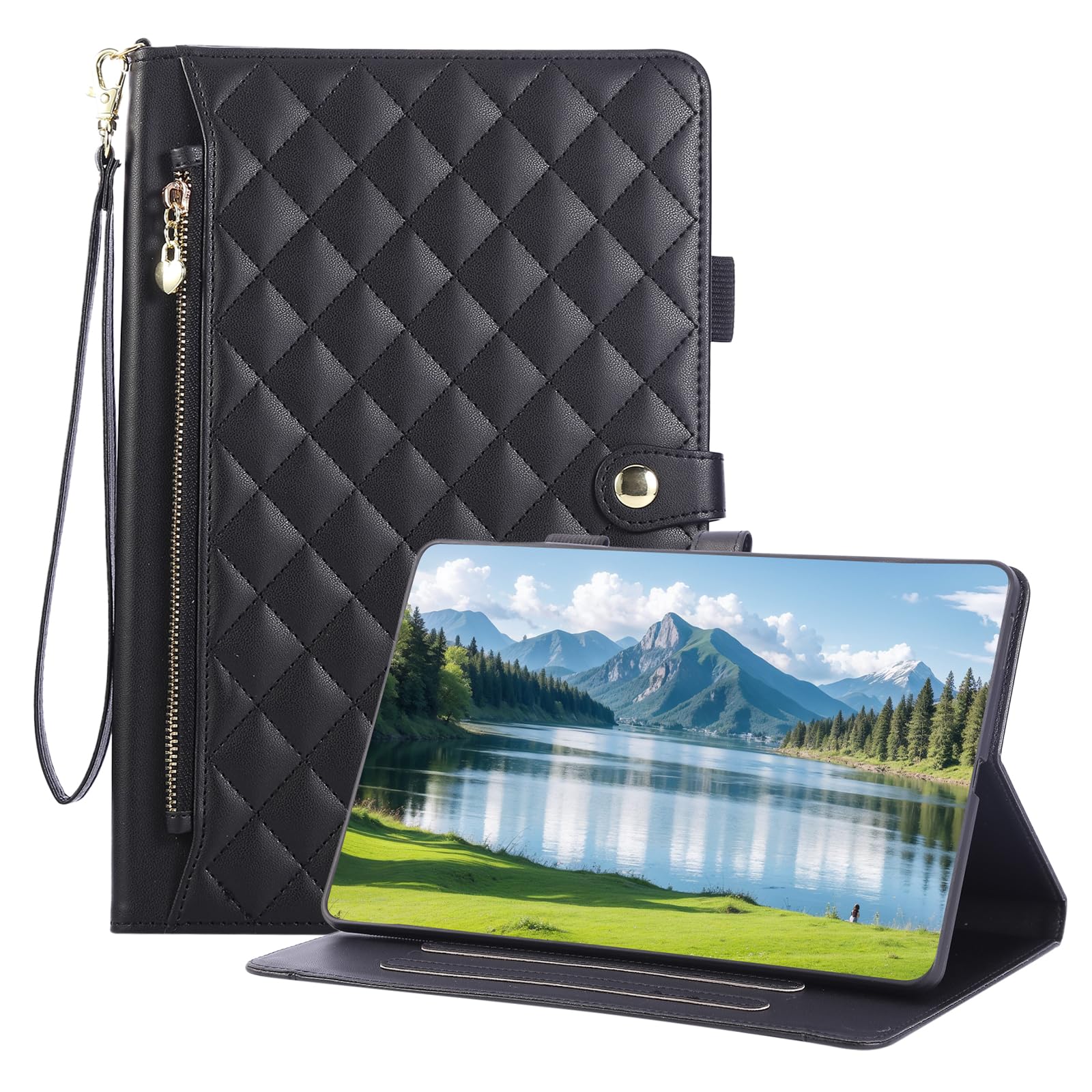 KW-LINK iPad 9.7インチ ケース iPad 第6世代/第5世代(2018/2017) ケース オシャレ チェック柄 刺繍 肌感レザー iPad Air2 / Air ケース 軽量 ペン収納 カード収納 iPad Pro 9.7 カバー アイパッド ケース 5/6世