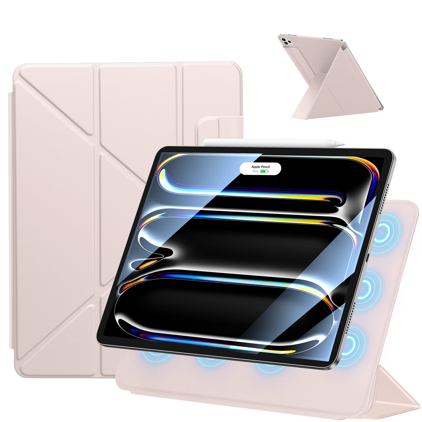 SANDUODD iPad Pro 11インチ ケース M4 (2024・第5世代)専用 強力マグネット吸着式 横置&縦置 角度調整可能 三角形スタンド Pencilホルダー付き 極薄 軽量 オートスリープ/ウェイク対応 (ピンク)|T.M.Bストア