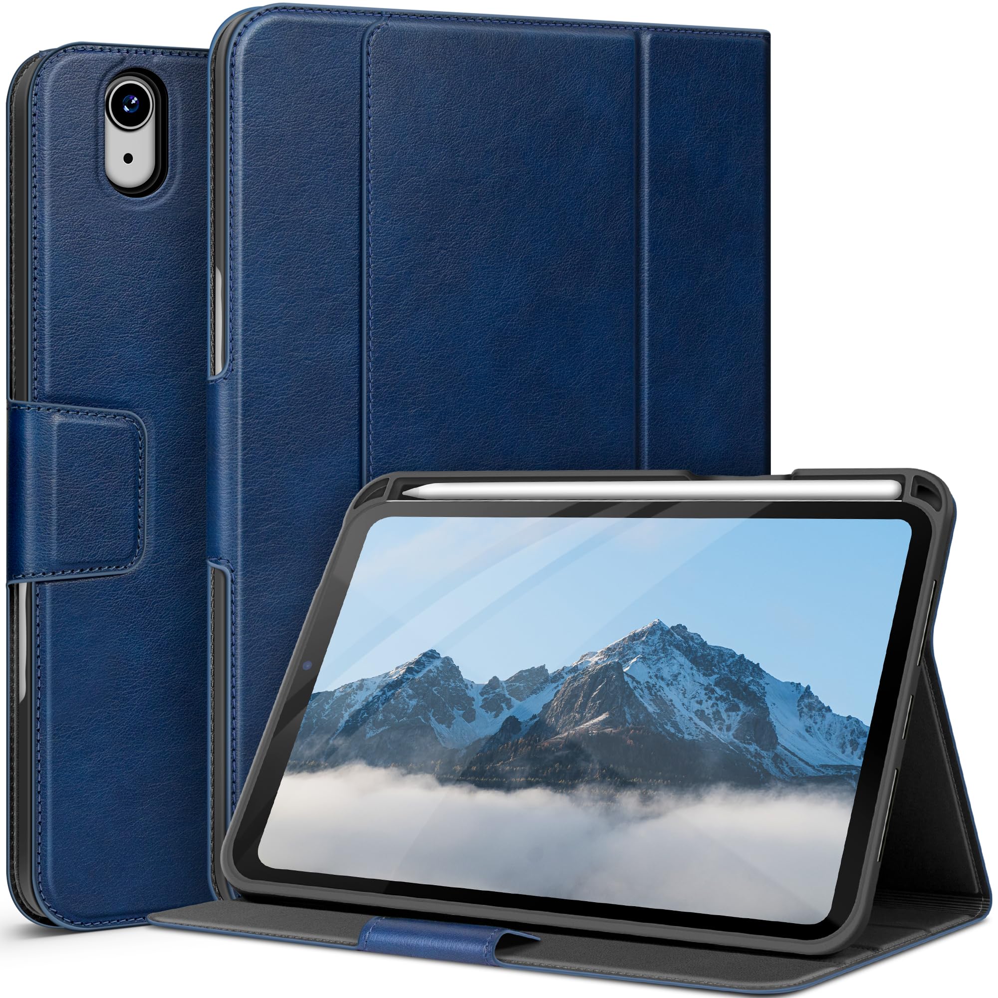 auaua iPad Mini7 容れもの (A17 Pro, 2024, 第7時人) iPad mini6 容れもの (2021, 第6時人) 8.3in Pencil保持者と隠し付き添い人 多角度照明ランプ 磁石開閉 オートスリープ相応う (青碧)
