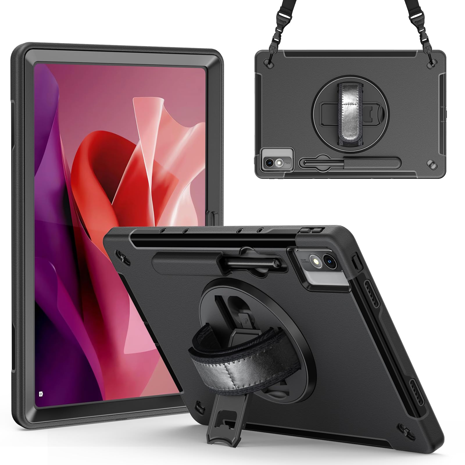 ZenRich Lenovo Tab P12 入れもの 耐衝撃 | 書き込み納める | 360°回転させる照明ランプ | ハンドストラップ | ストラップ Lenovo Tab P12 12.7in ZACH0002JP全面防御すること入れもの（適当お願いごと書振り出し商行為者）
