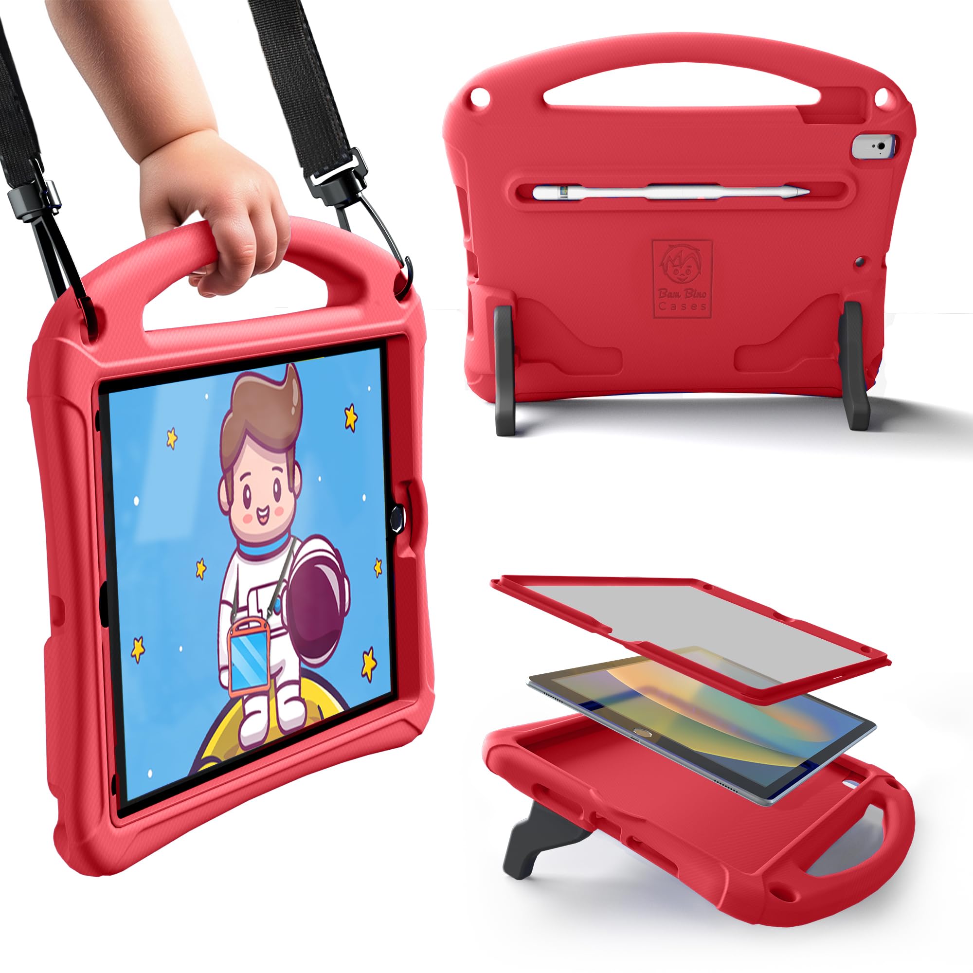 Bam Bino Cases SPACE SUIT ストラップ 映写幕かばい立て 鉛筆納める付き添い人 耐衝撃 キッズ 容れもの 【 iPad 10.2 第9時人 / 第8時人 / 第7時人 / Air 10.5 2019 第3時人 / Pro 10.5 2017】 ちびっ子 画面保護すること