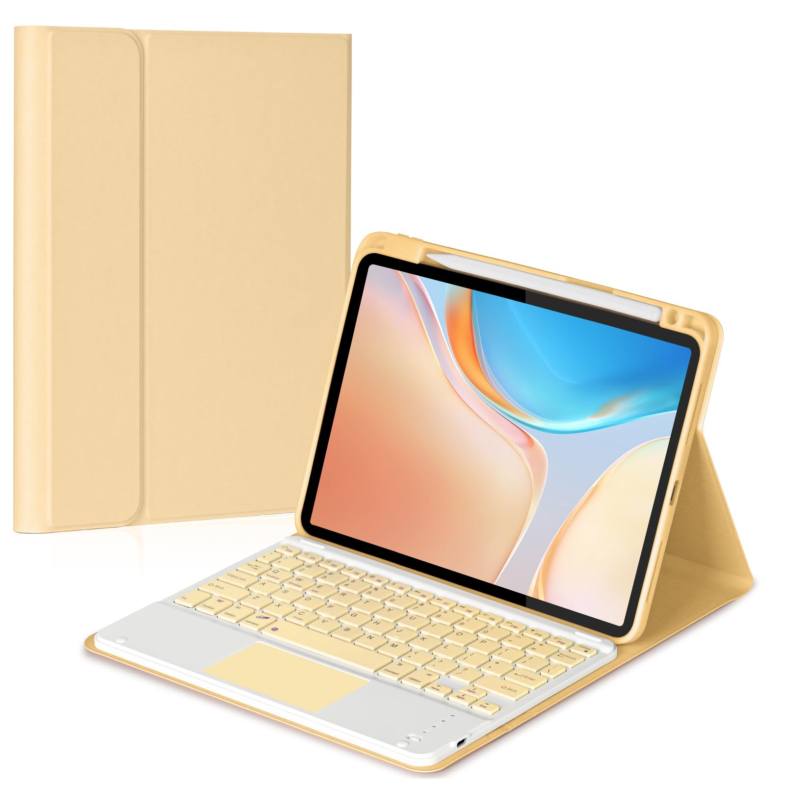iPad第10世代 2022/ iPad (A16) 2025 第11世代 キーボードケース タッチパッド搭載 上側ペンホルダー スタンド機能 全面保護 イエロー｜T.M.Bストア